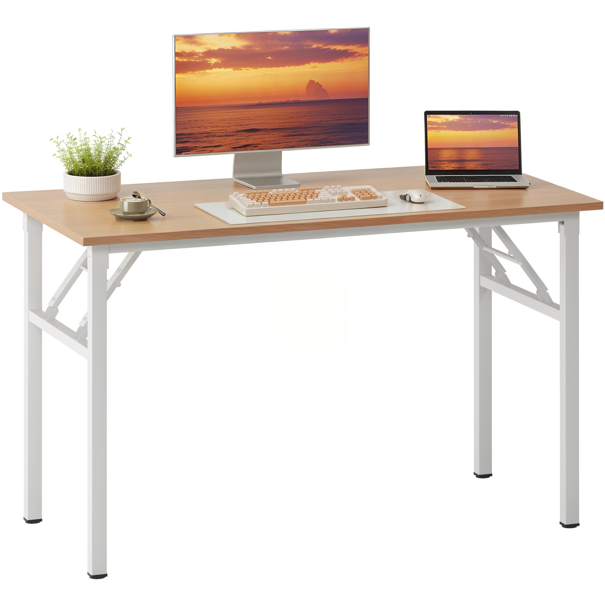 Need Office Computer Desk - 47.2L Sturdy and Heavy Duty Folding Laptop Table,Writing Table/Home Office Desk/Sewing Table,No Assembly Required (Teak Color) AC5BB12060