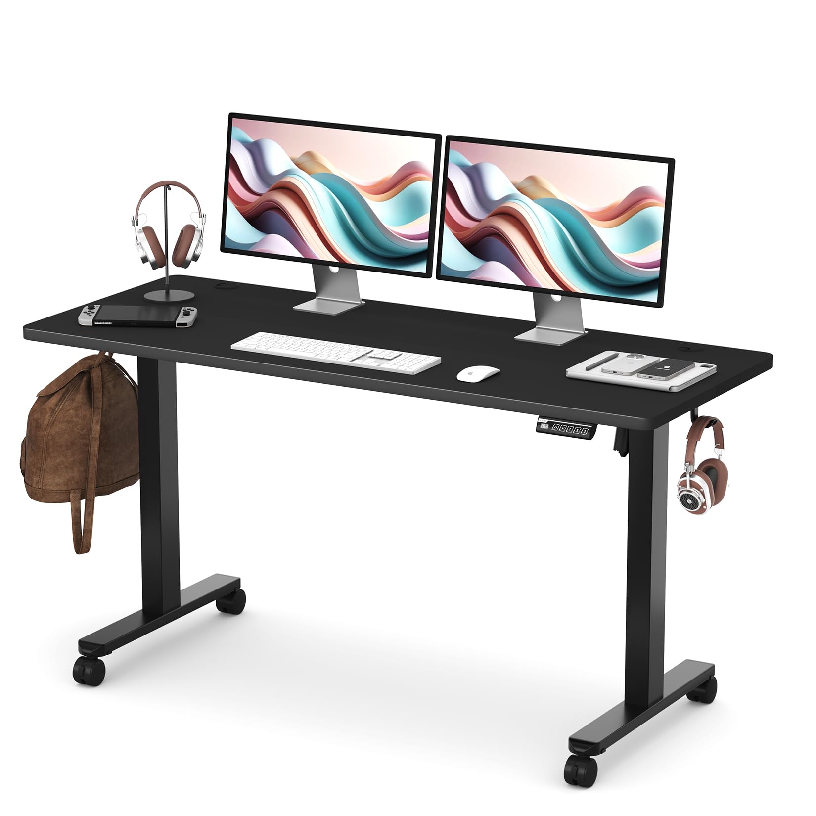 Monomi Electric Height Adjustable Standing Desk, 48x24 Inches, Ergonomic Home Office Sit/Stand Up Desk with Two-Piece Desktop (Black Steel Frame/Rustic Brown Top)