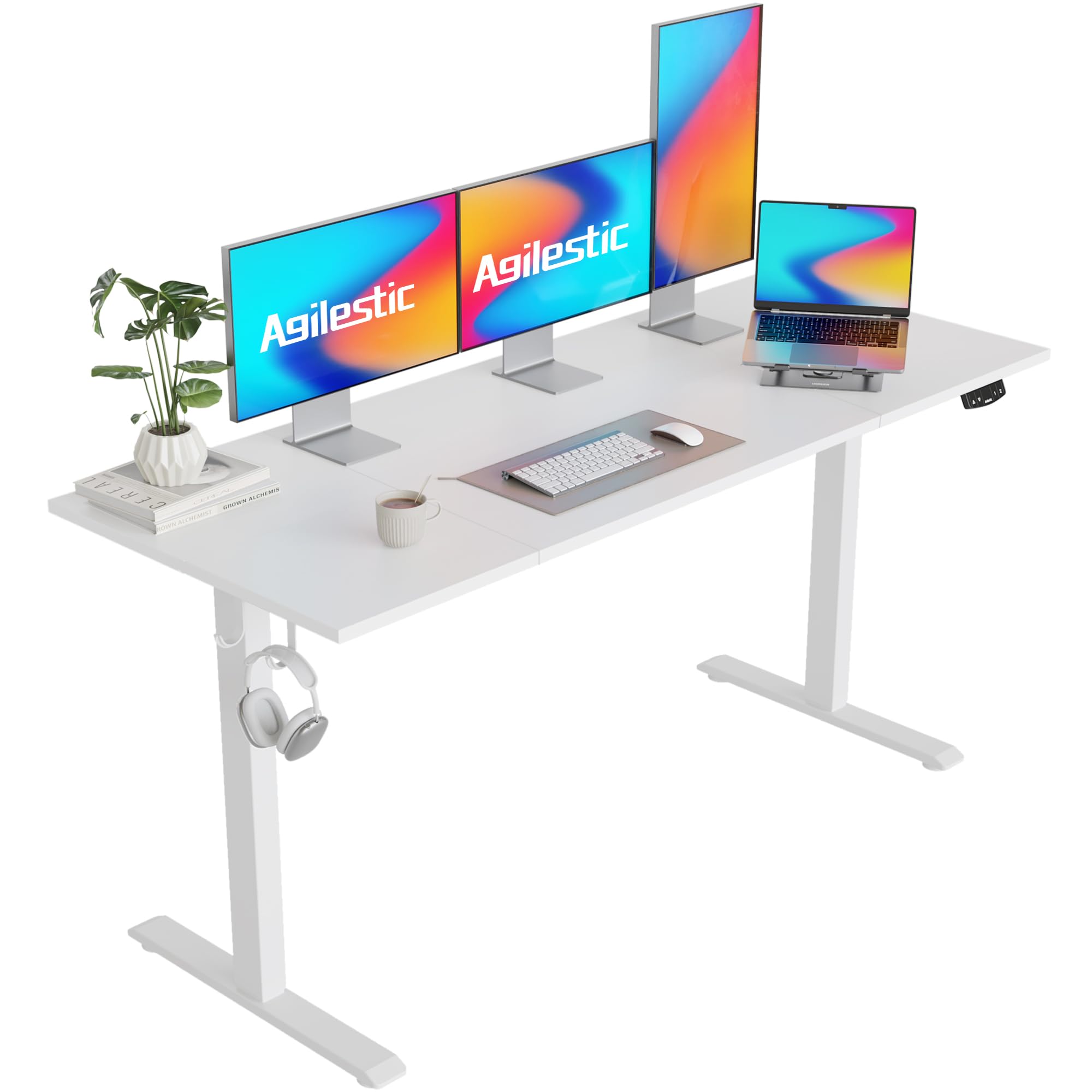Agilestic Electric Standing Desk, 63 x 24 Inches Height Adjustable Desk, Sit Stand up Desk for Work Office Home, Splice Board, Rustic Brown