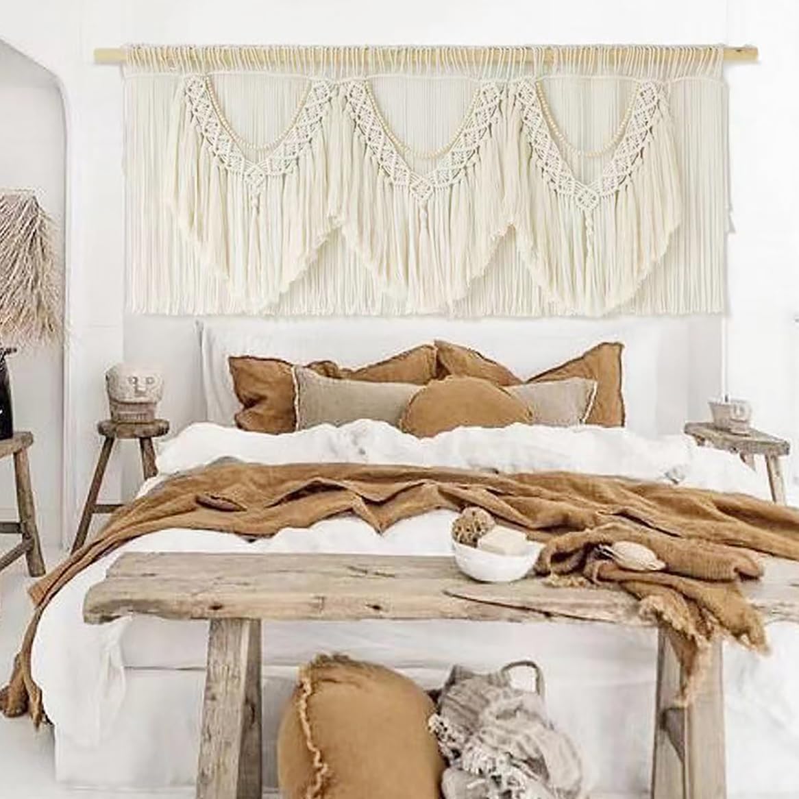IOWER Macrame Wall Decor 75" W x 35" L Extra Large Macrame Wall Hanging Craftsmanship Boho Wall Decor