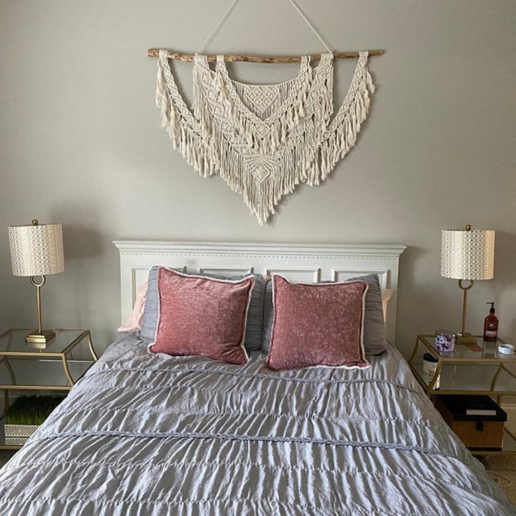 QLBUJ Large Macrame Wall Hanging Natural Driftwood Macrame Tapestry Above Headboard Boho Home Decor for Bedroom Living Room Apartment Wedding Party,36" W X 28" L