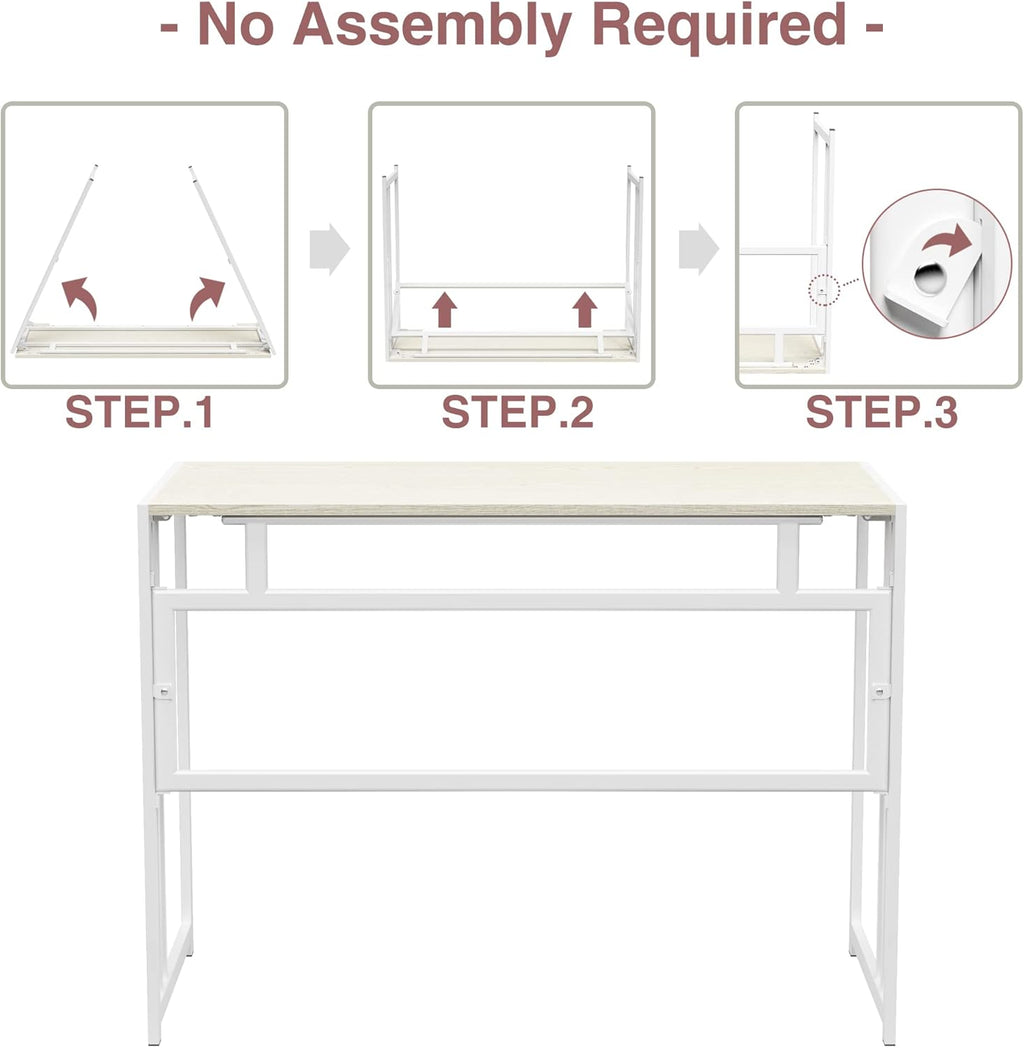 Gezen Folding Desk 40'' Computer Desk for Home Office, No Assembly Office Desk Foldable Simple Study Writing Desk Table for Small Spaces(Beige, White)