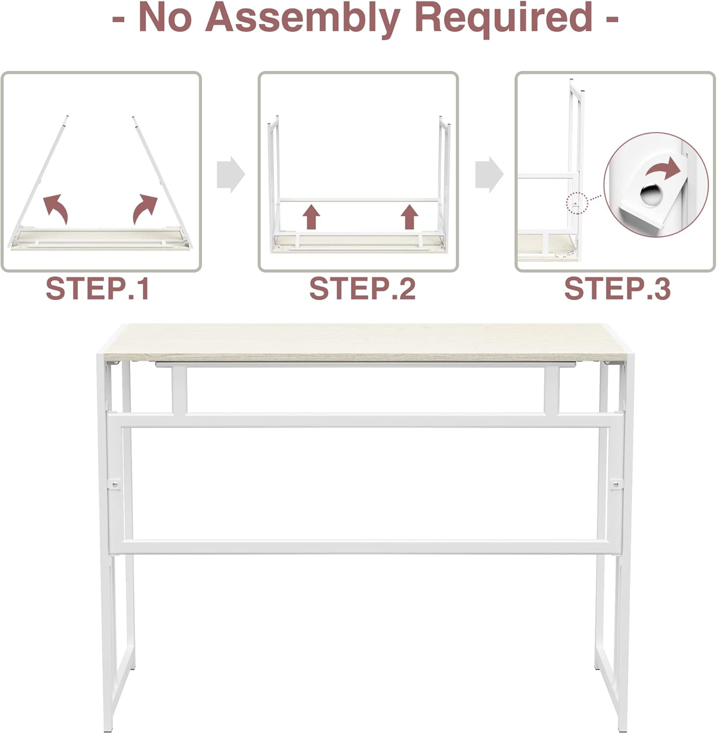 Gezen Folding Desk 40'' Computer Desk for Home Office, No Assembly Office Desk Foldable Simple Study Writing Desk Table for Small Spaces(Beige, White)