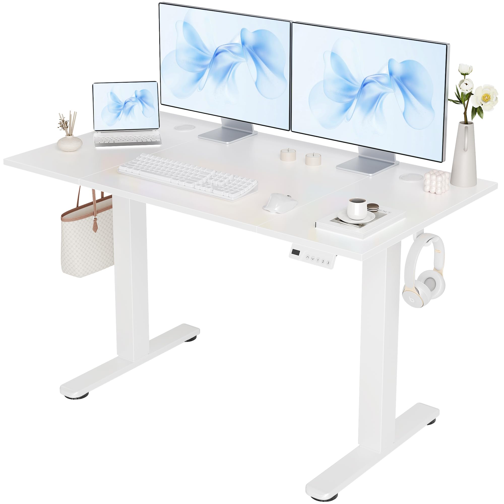 Claiks Electric Standing Desk, Adjustable Height Stand up Desk, 24x48 Inches Sit Stand Home Office Desk with Splice Board, Black Frame/Rustic Brown Top