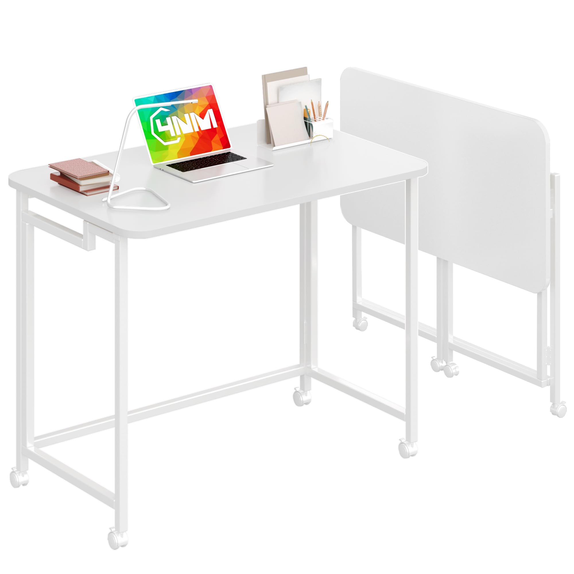 4NM 31.5" Mobile Small Rolling Computer Desk, Folding Laptop Cart Table with Wheels, Portable Office Desk for Small Space Couch Bed - Rustic Brown and Black