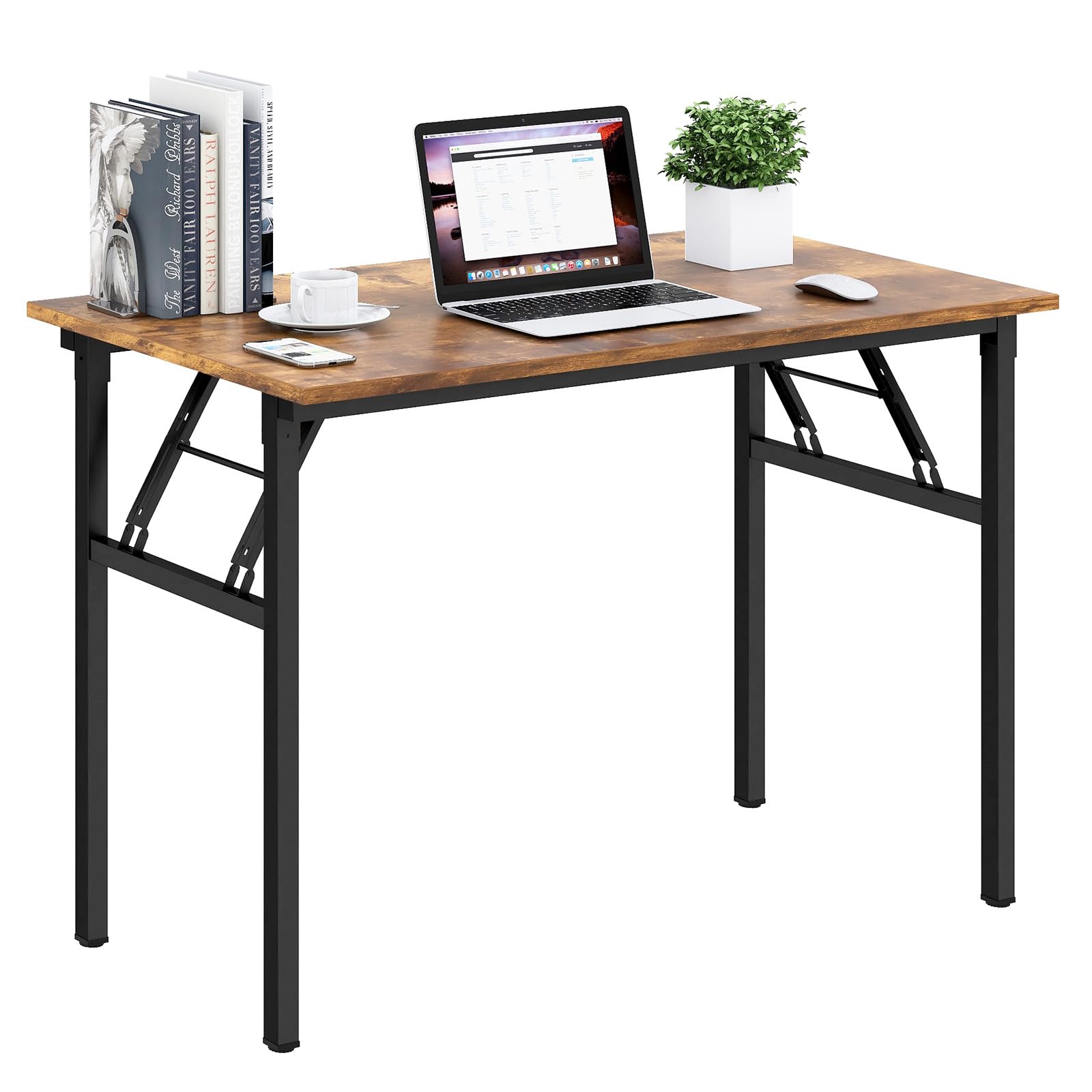 Need Office Computer Desk - 47.2L Sturdy and Heavy Duty Folding Laptop Table,Writing Table/Home Office Desk/Sewing Table,No Assembly Required (Teak Color) AC5BB12060