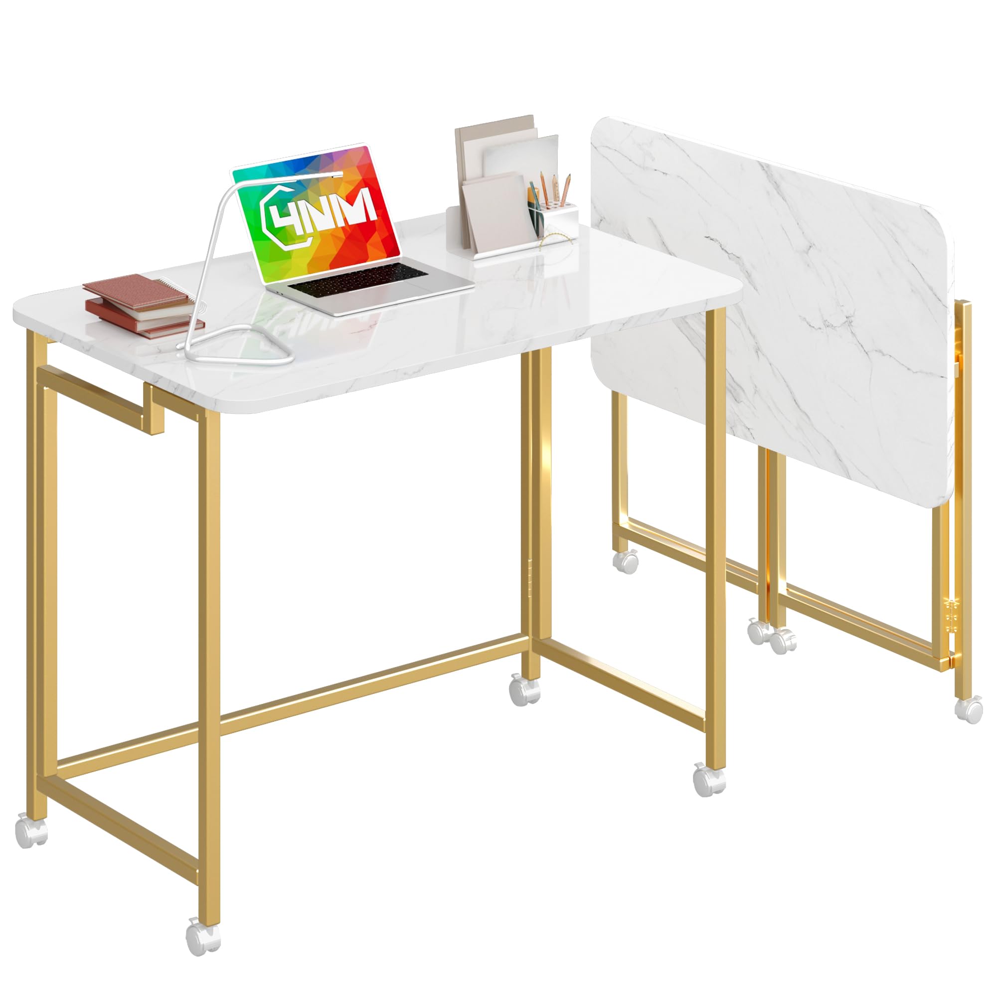 4NM 31.5" Mobile Small Rolling Computer Desk, Folding Laptop Cart Table with Wheels, Portable Office Desk for Small Space Couch Bed - Rustic Brown and Black