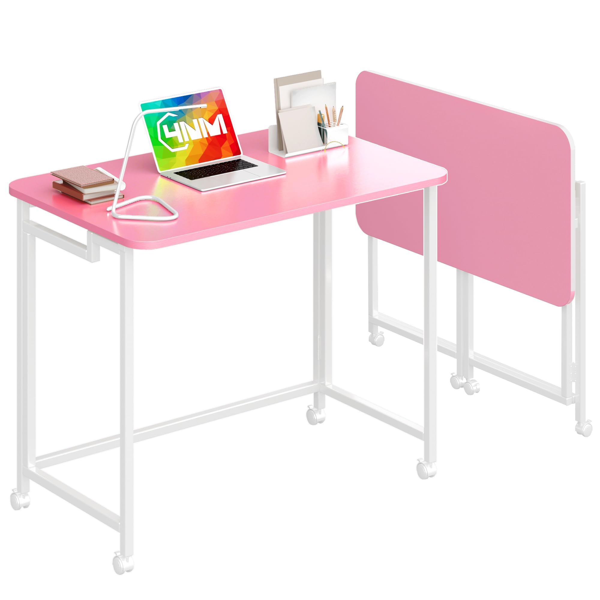 4NM 31.5" Mobile Small Rolling Computer Desk, Folding Laptop Cart Table with Wheels, Portable Office Desk for Small Space Couch Bed - Rustic Brown and Black