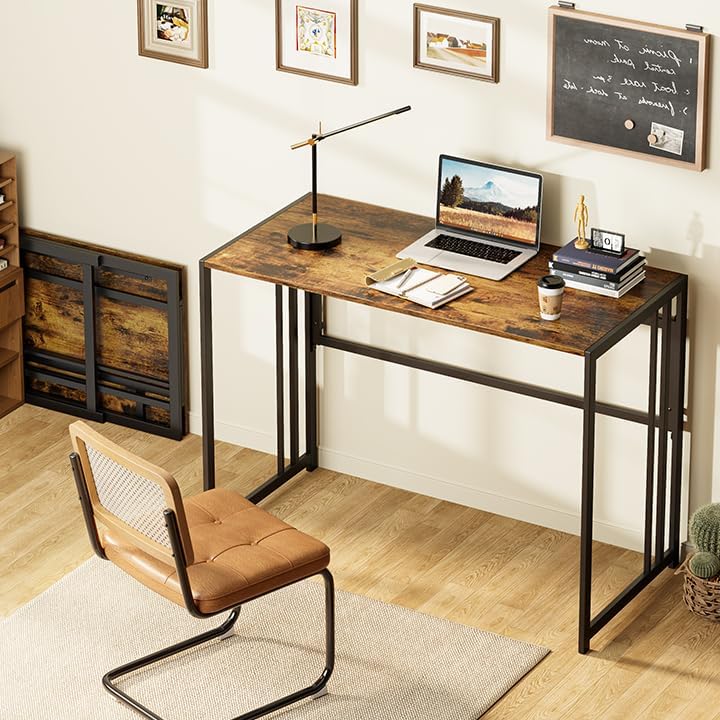 Elephance 40" Folding Computer Desk No Assembly Needed Foldable Small Home Office Desk Study Writing Desk Gaming Table for Small Space