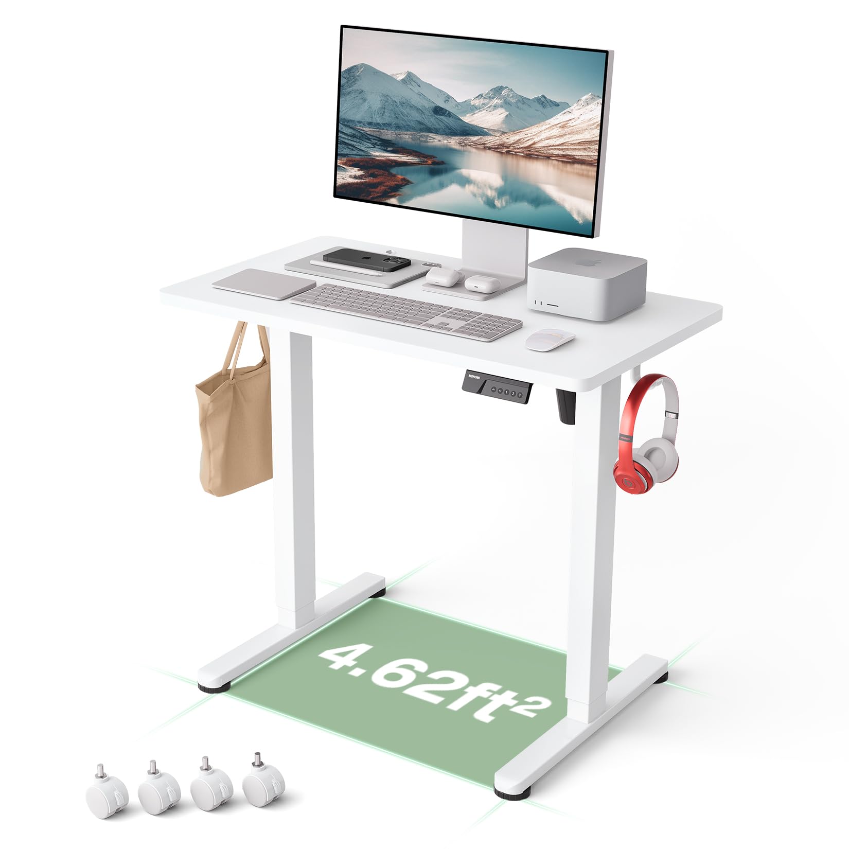 Monomi Electric Height Adjustable Standing Desk, 48x24 Inches, Ergonomic Home Office Sit/Stand Up Desk with Two-Piece Desktop (Black Steel Frame/Rustic Brown Top)