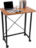 23.6Inch Folding Laptop Cart Table, Mobile Small Rolling Computer Desk for Portable Office Desk for Small Space Couch Bed Oak Color