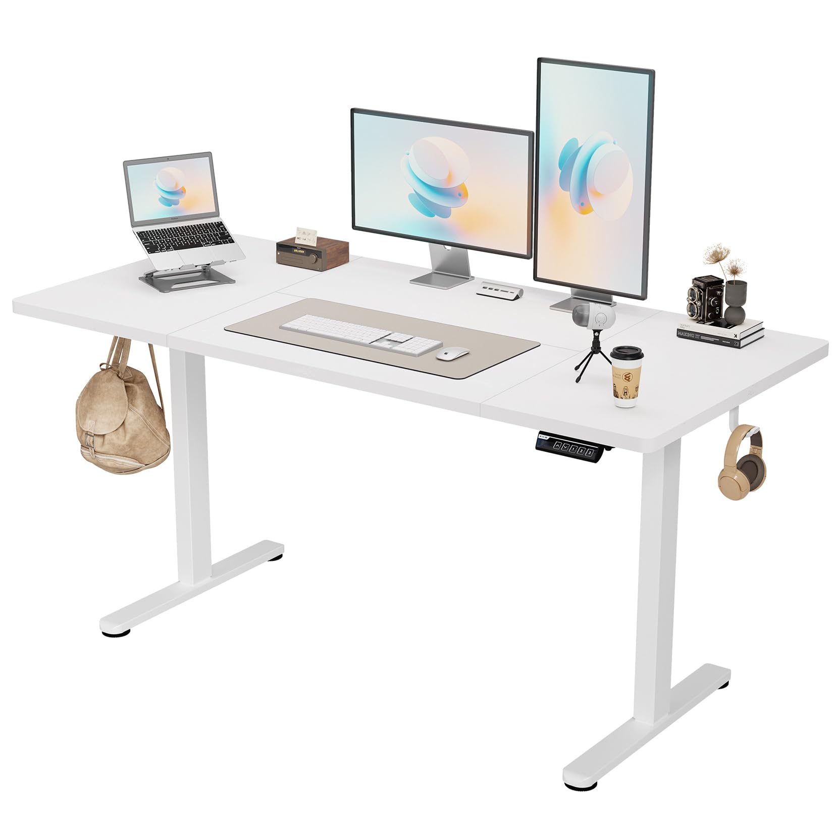 Monomi Electric Height Adjustable Standing Desk, 48x24 Inches, Ergonomic Home Office Sit/Stand Up Desk with Two-Piece Desktop (Black Steel Frame/Rustic Brown Top)