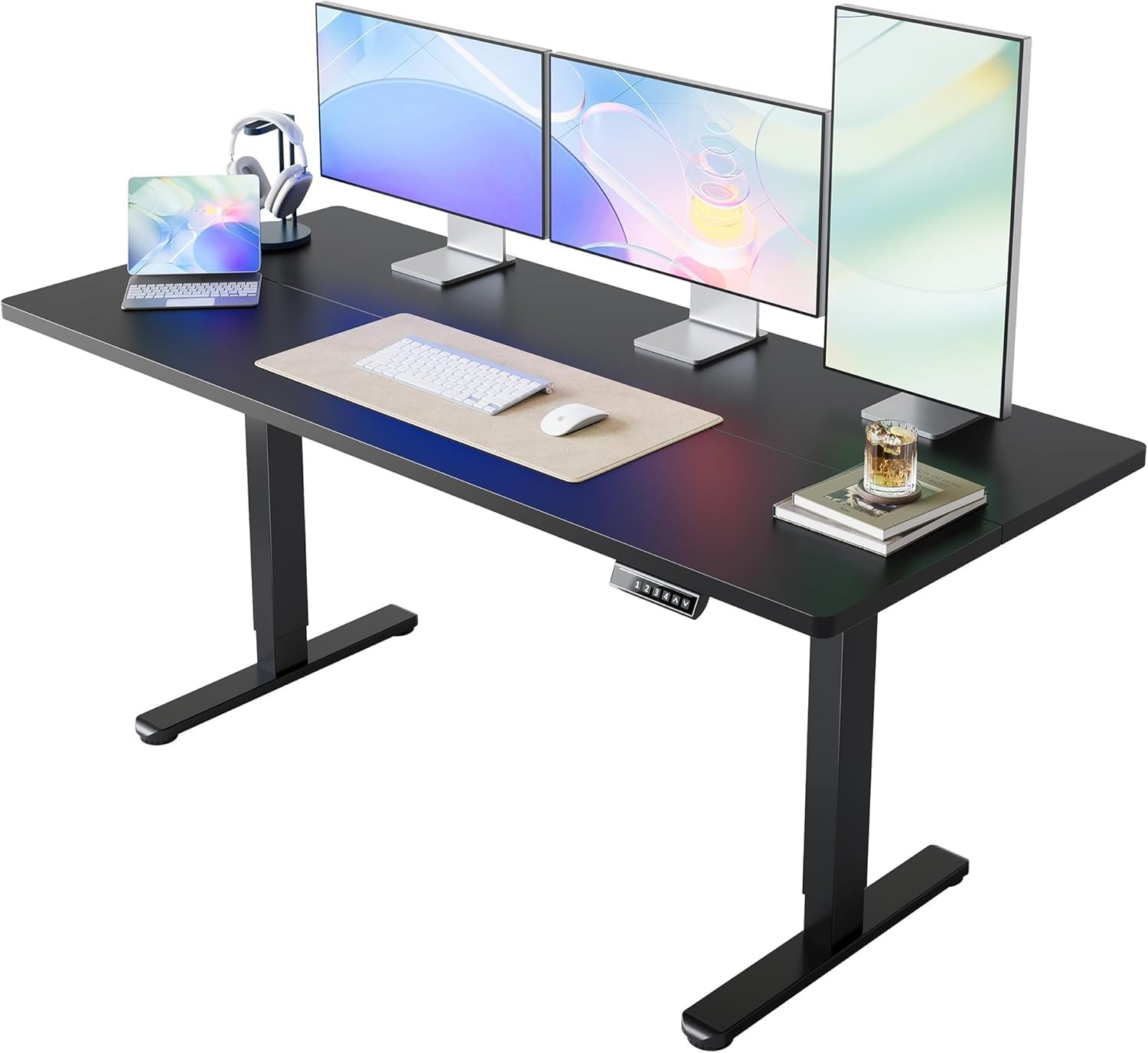 HUANUO 32" Small Electric Standing Desk Adjustable Height, 4 Memory Height Settings, Sit Stand Up Desk for Home Office & Computer Workstation, LightWalnut