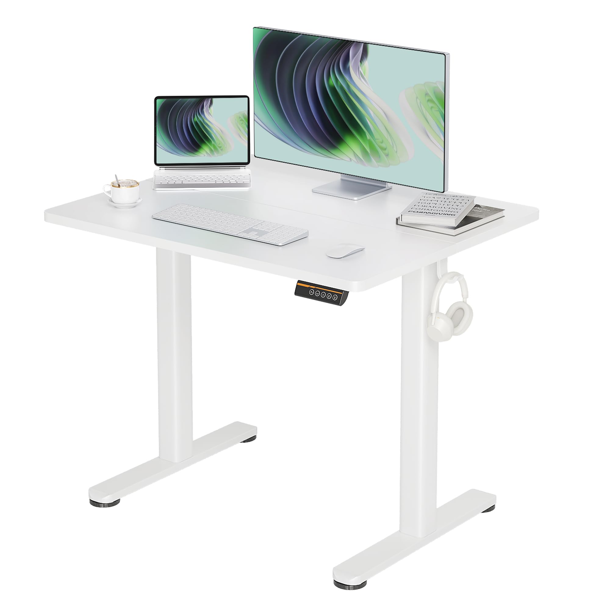 Claiks Electric Standing Desk, Adjustable Height Stand up Desk, 24x48 Inches Sit Stand Home Office Desk with Splice Board, Black Frame/Rustic Brown Top