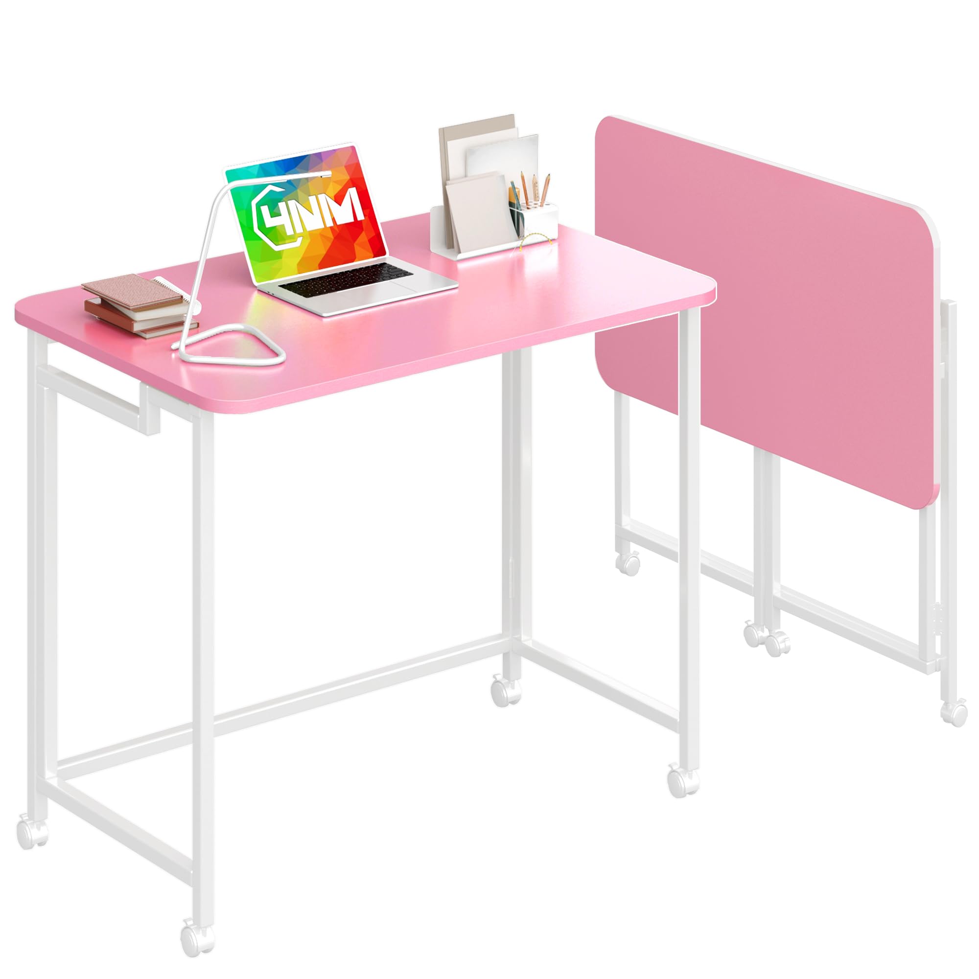 4NM 31.5" Mobile Small Rolling Computer Desk, Folding Laptop Cart Table with Wheels, Portable Office Desk for Small Space Couch Bed - Rustic Brown and Black