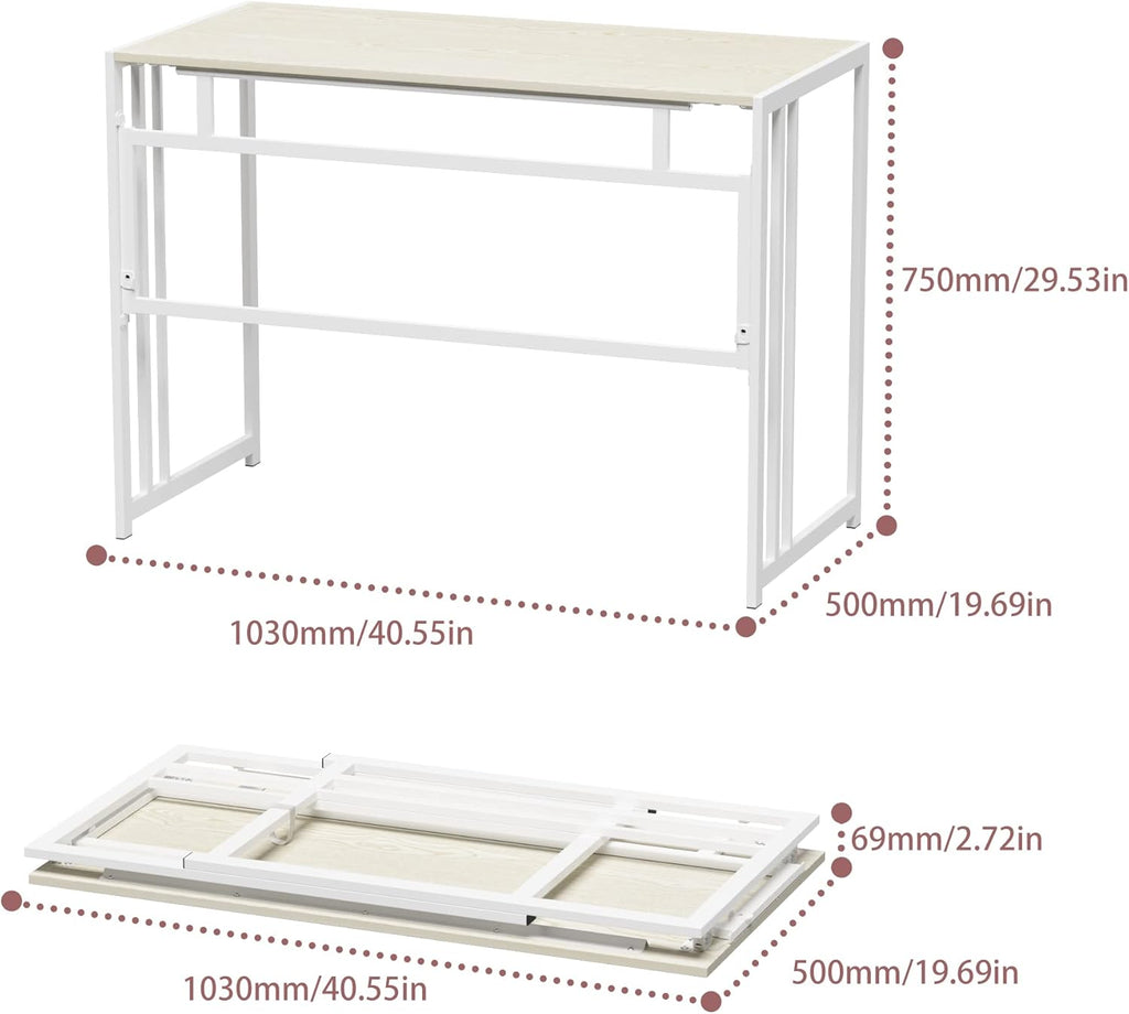 Gezen Folding Desk 40'' Computer Desk for Home Office, No Assembly Office Desk Foldable Simple Study Writing Desk Table for Small Spaces(Beige, White)