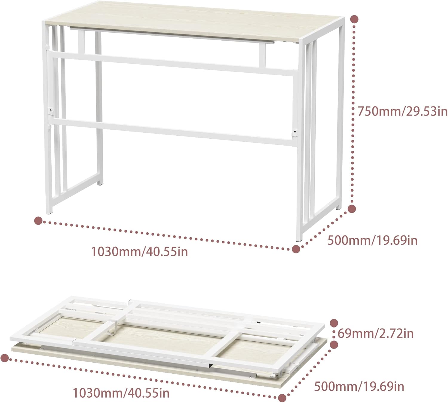 Gezen Folding Desk 40'' Computer Desk for Home Office, No Assembly Office Desk Foldable Simple Study Writing Desk Table for Small Spaces(Beige, White)