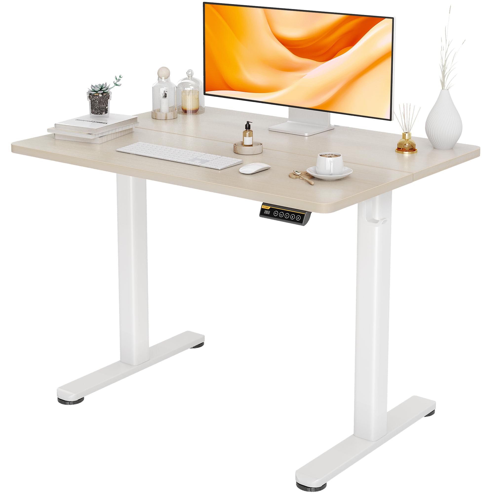 Claiks Electric Standing Desk, Adjustable Height Stand up Desk, 24x48 Inches Sit Stand Home Office Desk with Splice Board, Black Frame/Rustic Brown Top