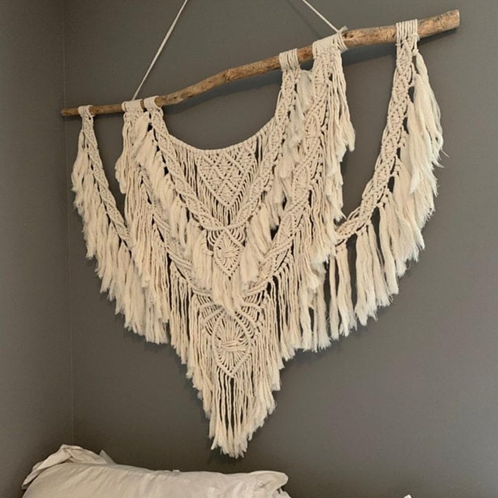 QLBUJ Large Macrame Wall Hanging Natural Driftwood Macrame Tapestry Above Headboard Boho Home Decor for Bedroom Living Room Apartment Wedding Party,36" W X 28" L