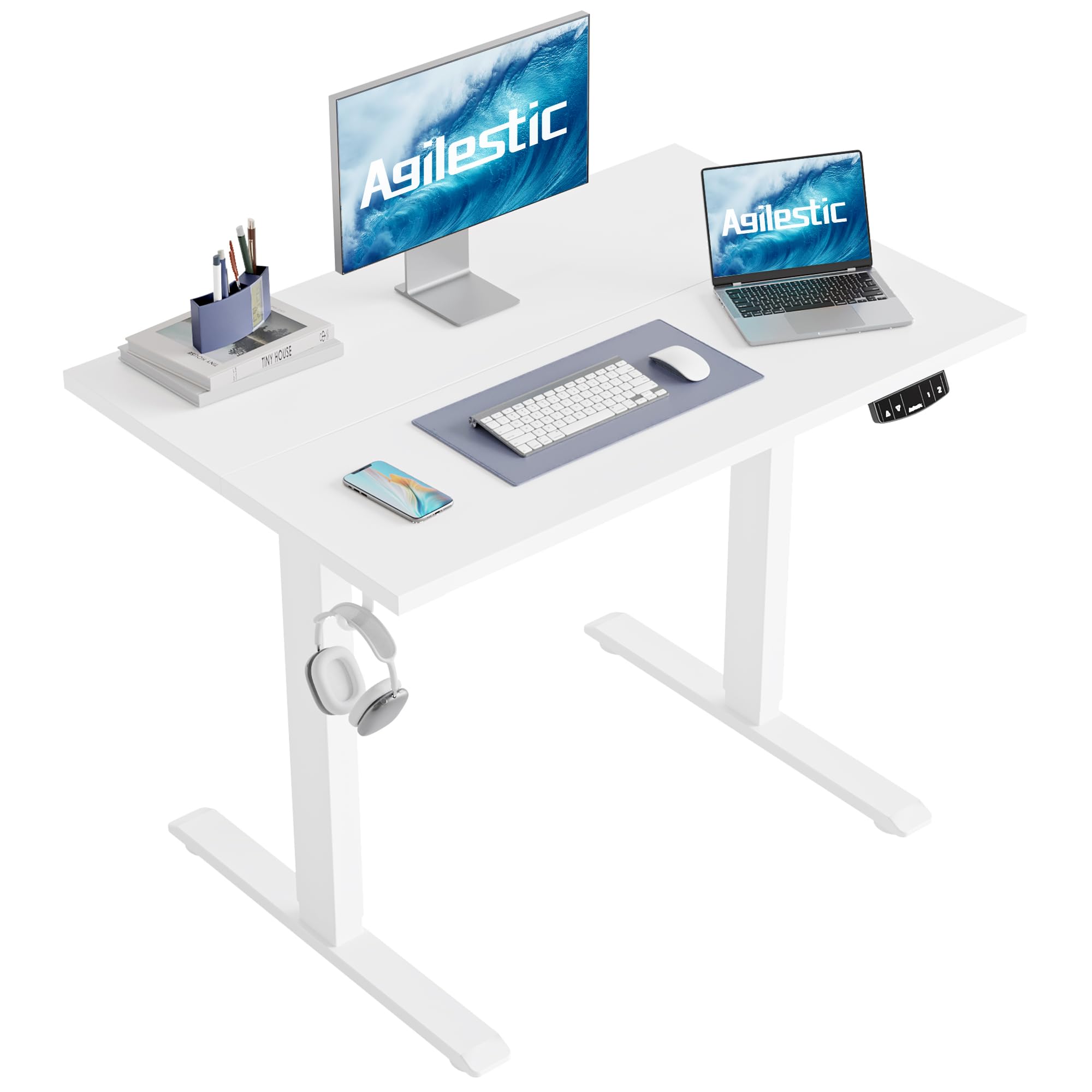 Agilestic Electric Standing Desk, 63 x 24 Inches Height Adjustable Desk, Sit Stand up Desk for Work Office Home, Splice Board, Rustic Brown