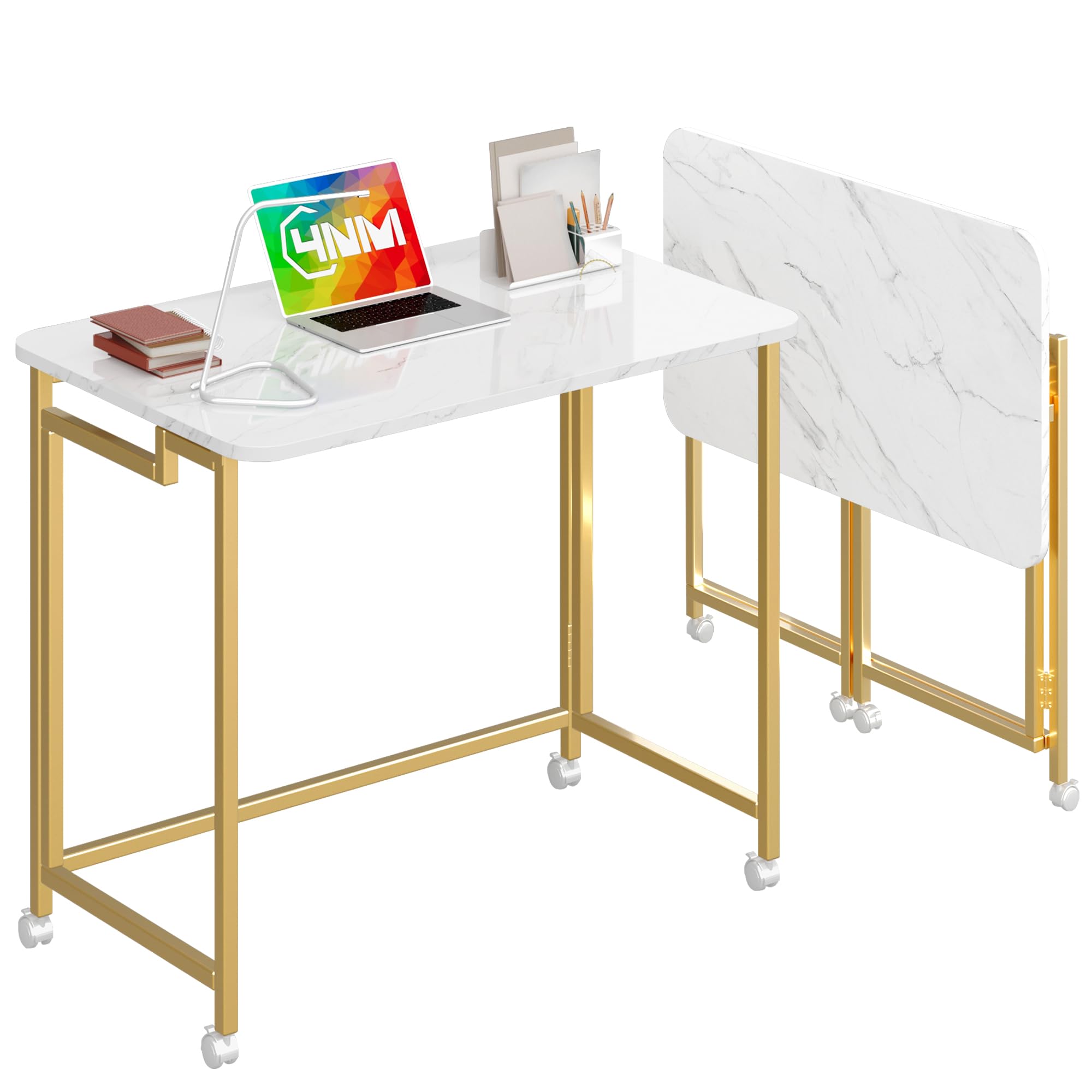 4NM 31.5" Mobile Small Rolling Computer Desk, Folding Laptop Cart Table with Wheels, Portable Office Desk for Small Space Couch Bed - Rustic Brown and Black