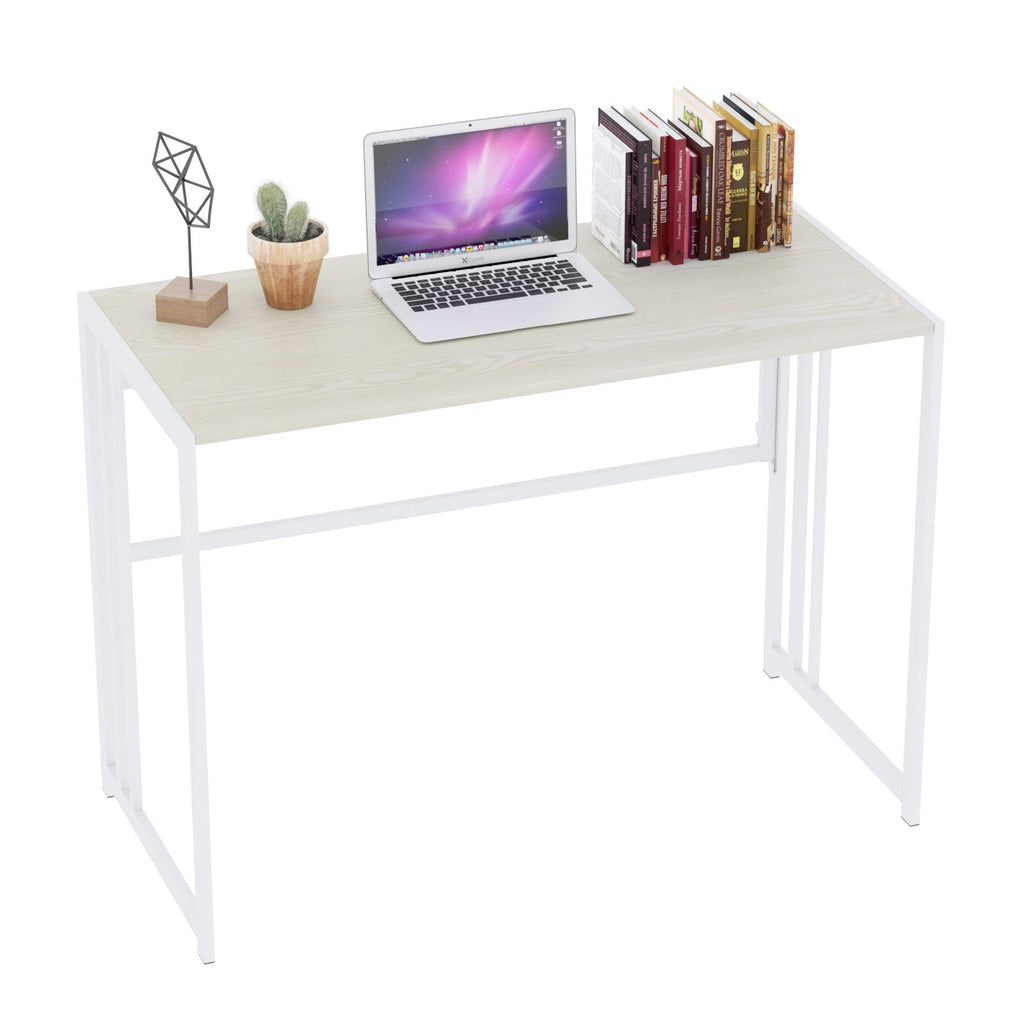 Gezen Folding Desk 40'' Computer Desk for Home Office, No Assembly Office Desk Foldable Simple Study Writing Desk Table for Small Spaces(Beige, White)