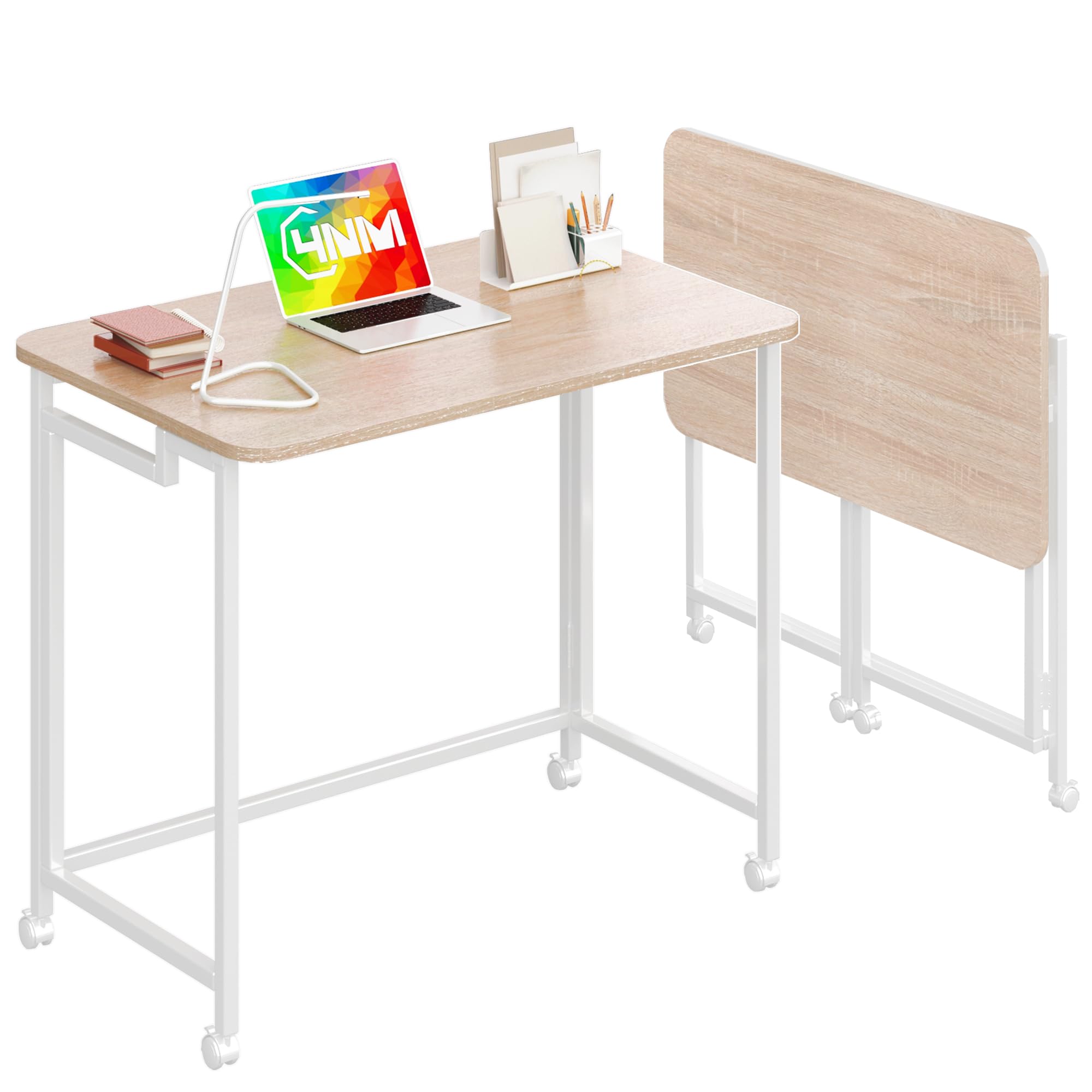 4NM 31.5" Mobile Small Rolling Computer Desk, Folding Laptop Cart Table with Wheels, Portable Office Desk for Small Space Couch Bed - Rustic Brown and Black