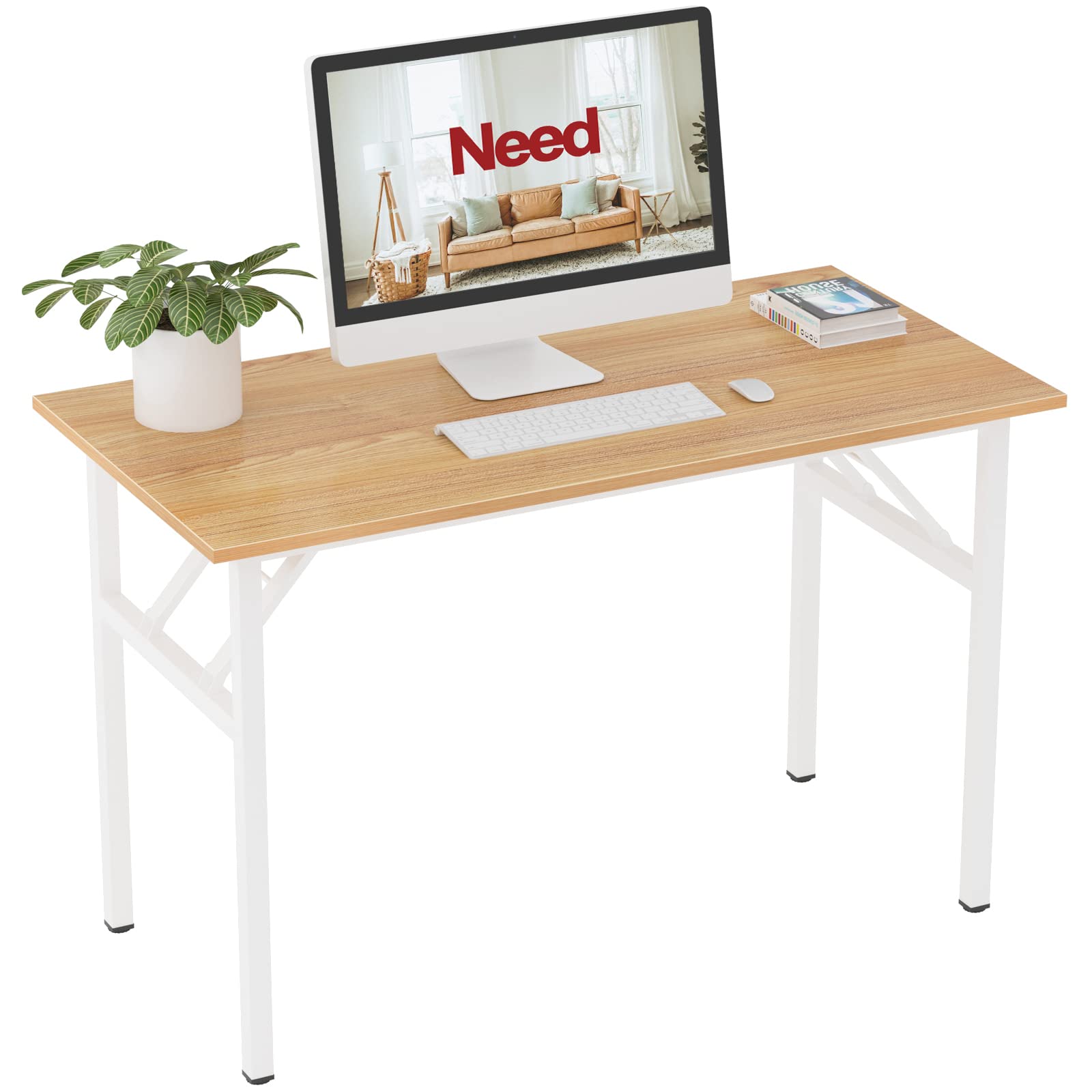 Need Office Computer Desk - 47.2L Sturdy and Heavy Duty Folding Laptop Table,Writing Table/Home Office Desk/Sewing Table,No Assembly Required (Teak Color) AC5BB12060