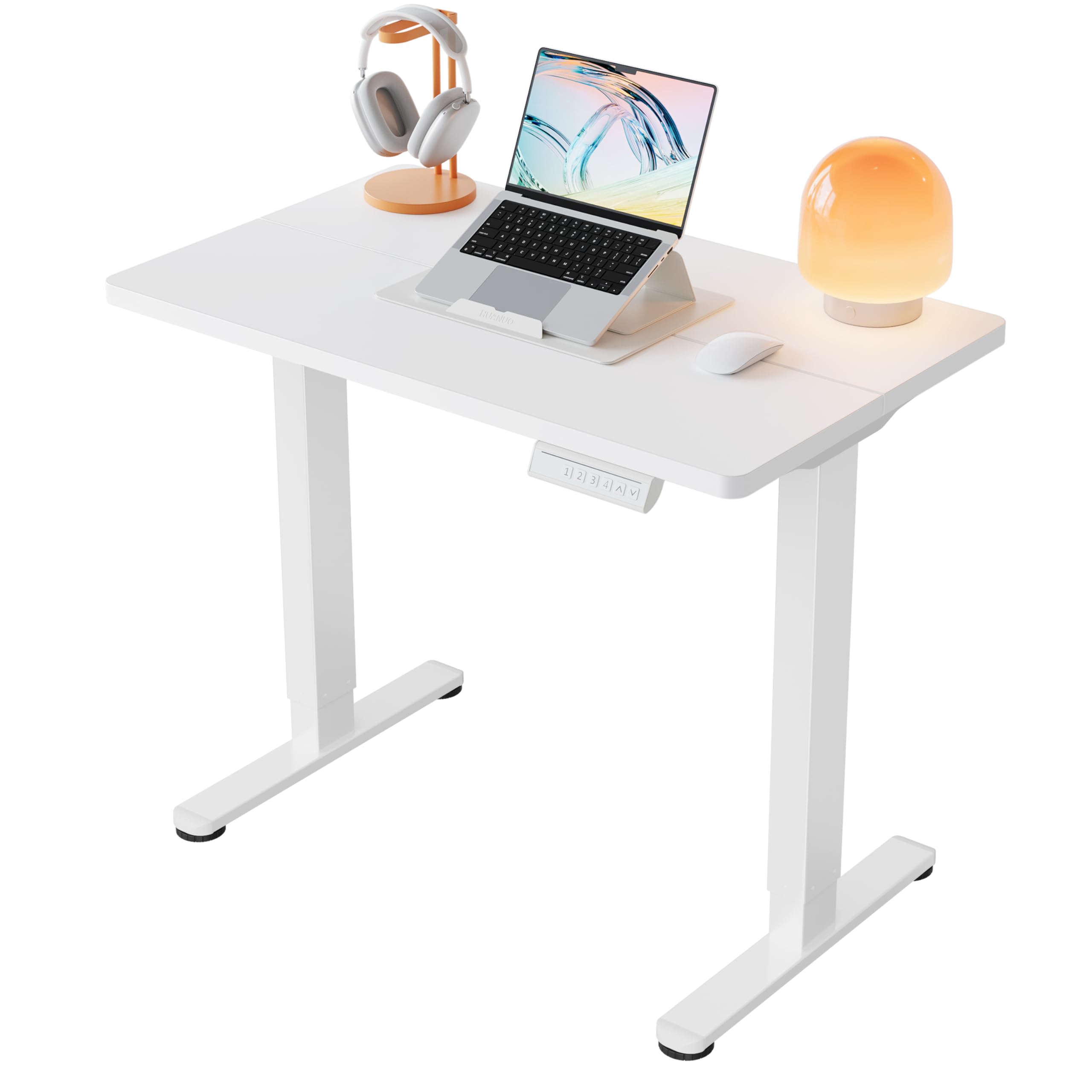 HUANUO 32" Small Electric Standing Desk Adjustable Height, 4 Memory Height Settings, Sit Stand Up Desk for Home Office & Computer Workstation, LightWalnut