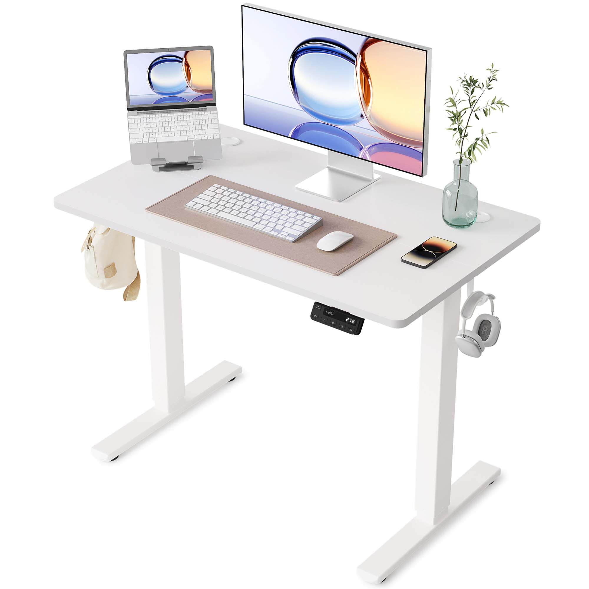 YIHAYO Electric Standing Desk, 48 x 24 Inches Stand Up Desk with Splice Board, Adjustable Height Desk, Computer Desk for Home Office, Black Frame/Rustic Brown Top