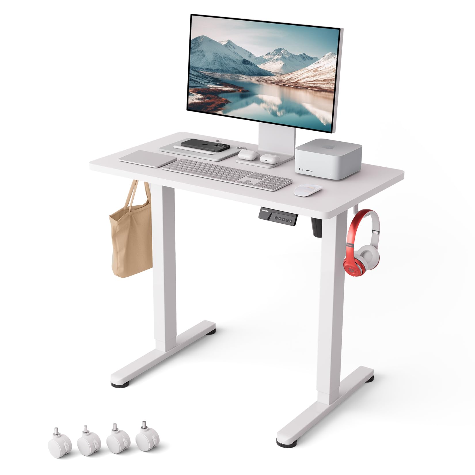 Monomi Electric Height Adjustable Standing Desk, 48x24 Inches, Ergonomic Home Office Sit/Stand Up Desk with Two-Piece Desktop (Black Steel Frame/Rustic Brown Top)