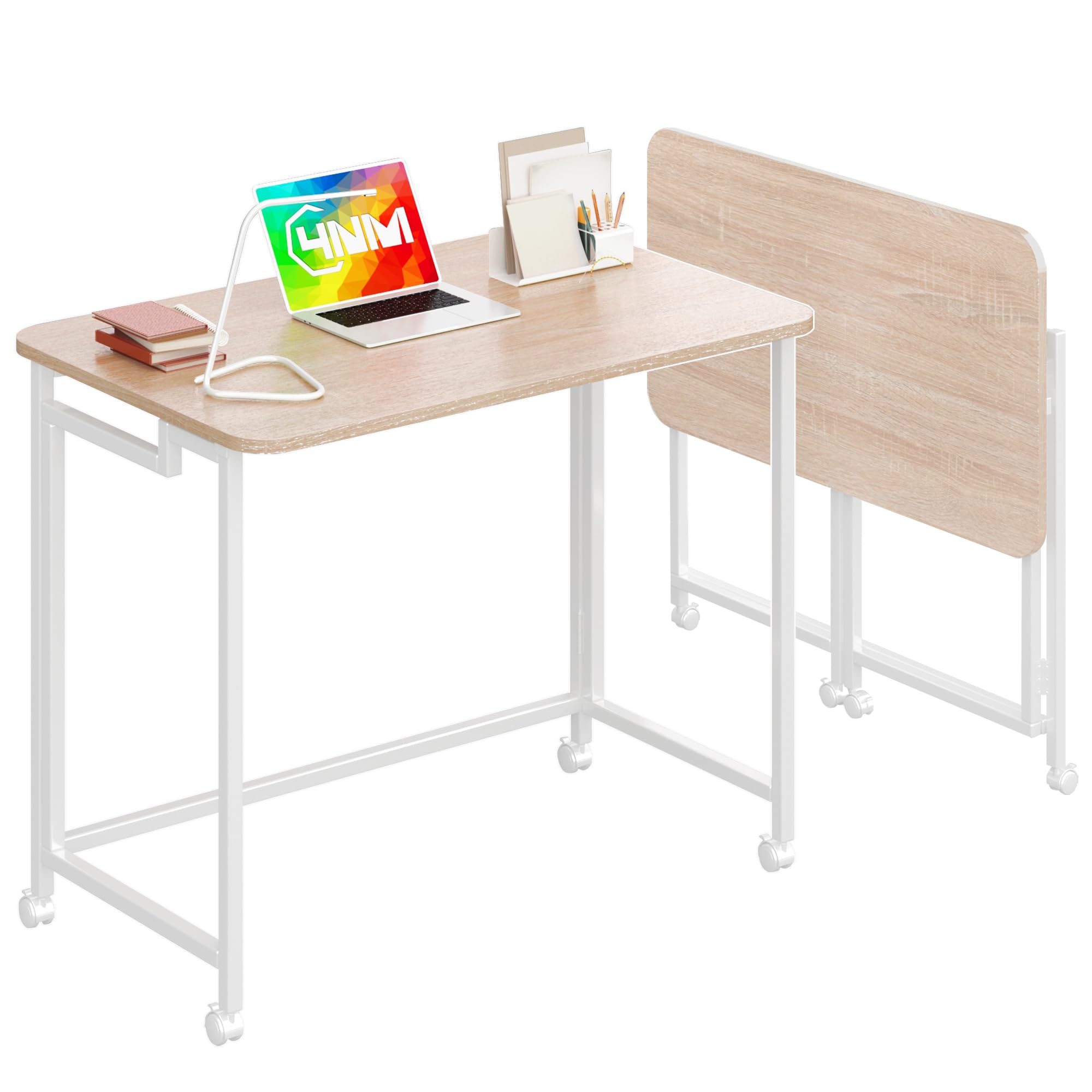 4NM 31.5" Mobile Small Rolling Computer Desk, Folding Laptop Cart Table with Wheels, Portable Office Desk for Small Space Couch Bed - Rustic Brown and Black