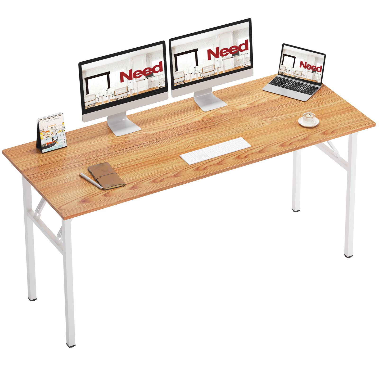 Need Office Computer Desk - 47.2L Sturdy and Heavy Duty Folding Laptop Table,Writing Table/Home Office Desk/Sewing Table,No Assembly Required (Teak Color) AC5BB12060