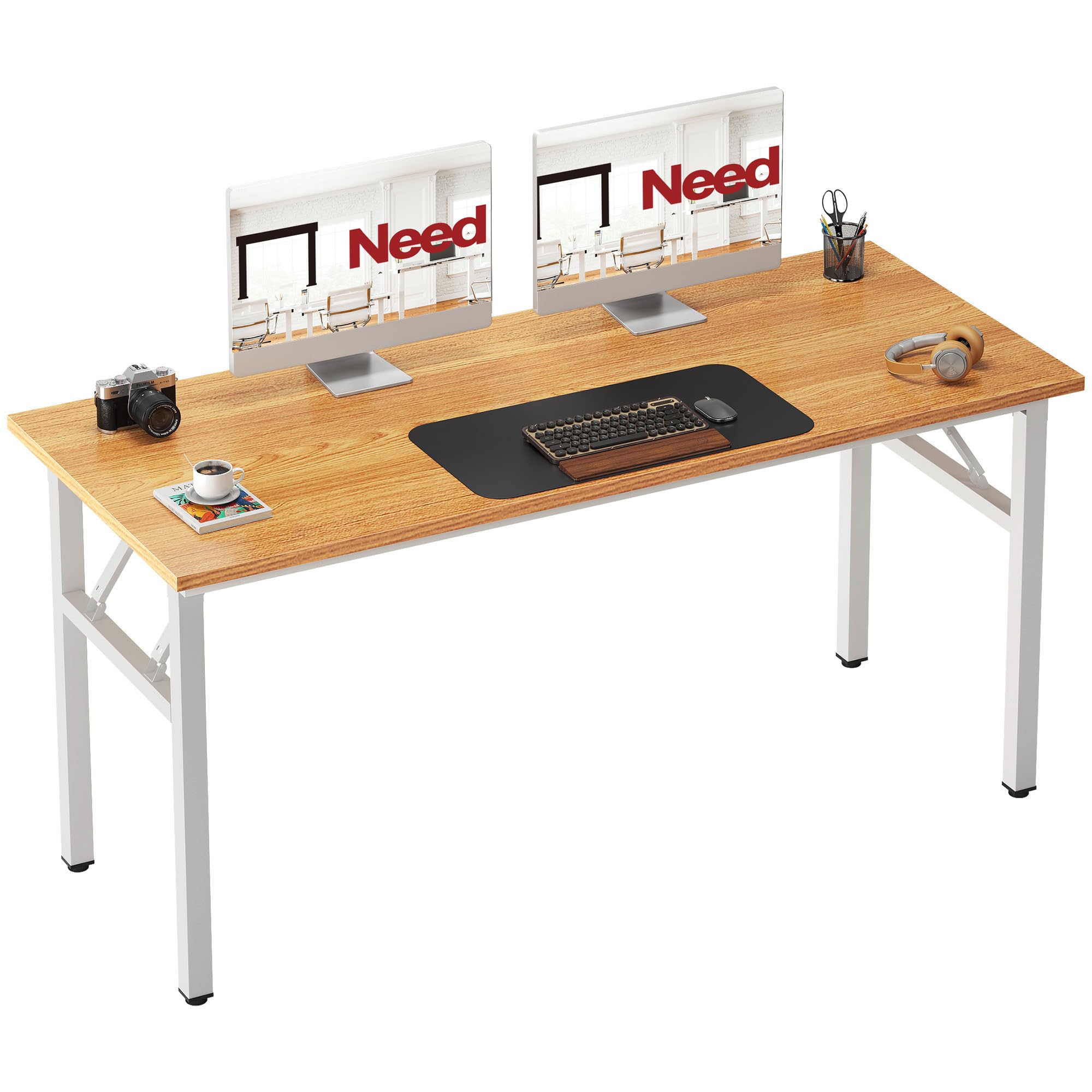 Need Office Computer Desk - 47.2L Sturdy and Heavy Duty Folding Laptop Table,Writing Table/Home Office Desk/Sewing Table,No Assembly Required (Teak Color) AC5BB12060