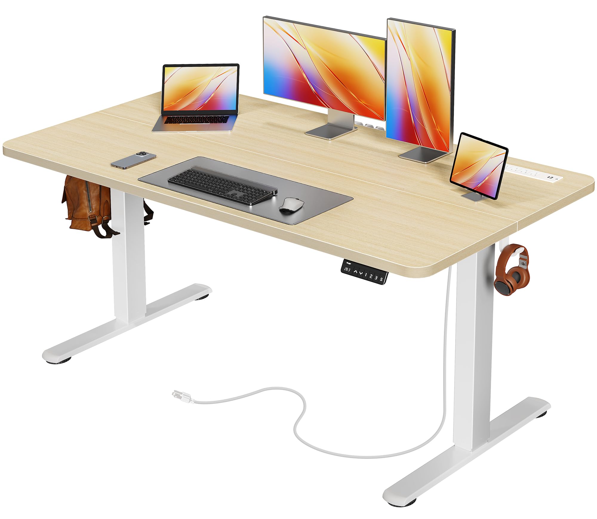 Huuger 47 X 24 Inch Electric Standing Desk with Power Outlets and USB-C Port, Height Adjustable Desk, Sit Stand Desk for Home Office, Computer & Gaming Desk with 4 Presets, Stable Steel Frame, Black