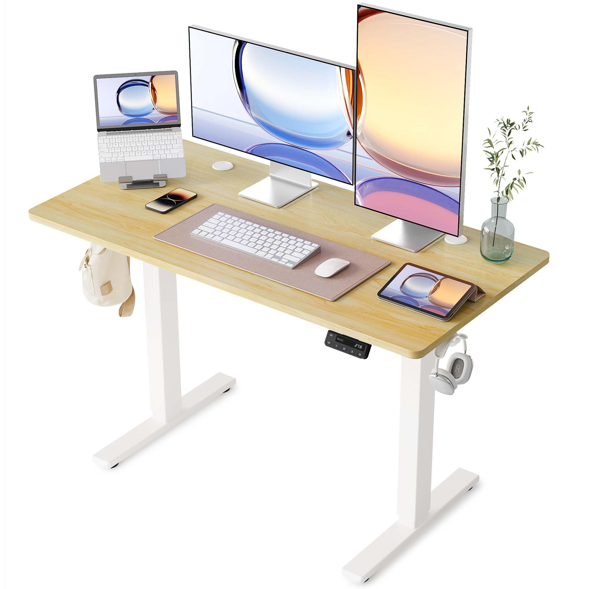 YIHAYO Electric Standing Desk, 48 x 24 Inches Stand Up Desk with Splice Board, Adjustable Height Desk, Computer Desk for Home Office, Black Frame/Rustic Brown Top