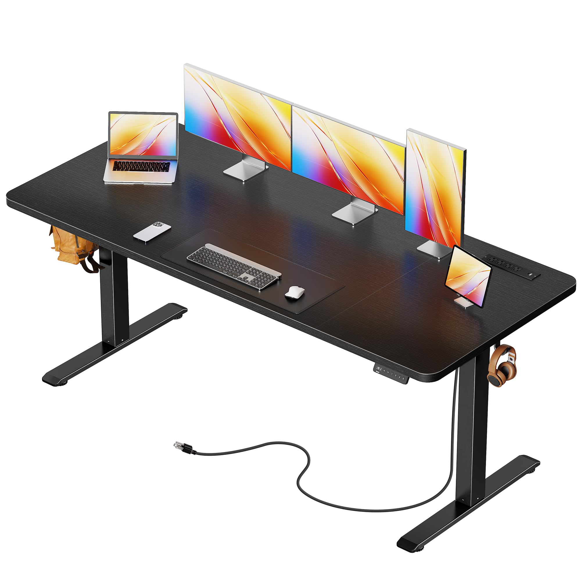 Huuger 47 X 24 Inch Electric Standing Desk with Power Outlets and USB-C Port, Height Adjustable Desk, Sit Stand Desk for Home Office, Computer & Gaming Desk with 4 Presets, Stable Steel Frame, Black