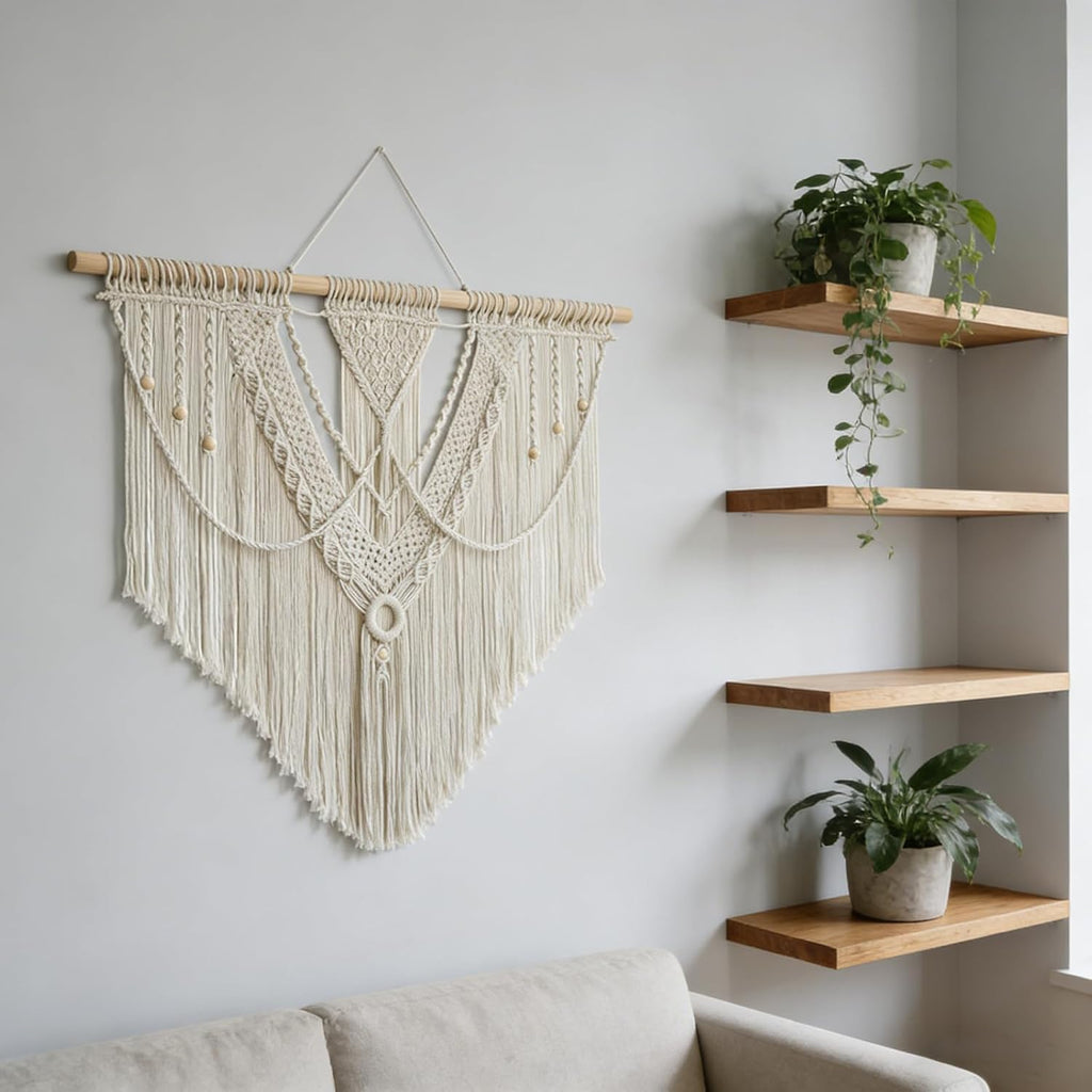 LISRRZHEN Large Macrame Wall Hanging - Boho Nordic Geometric Woven Tapestry, Handcrafted Cotton Wall Decor for Living Room Bedroom Entryway Apartment