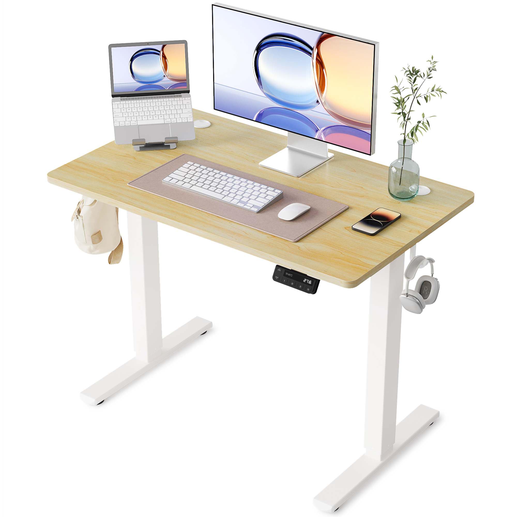 YIHAYO Electric Standing Desk, 48 x 24 Inches Stand Up Desk with Splice Board, Adjustable Height Desk, Computer Desk for Home Office, Black Frame/Rustic Brown Top