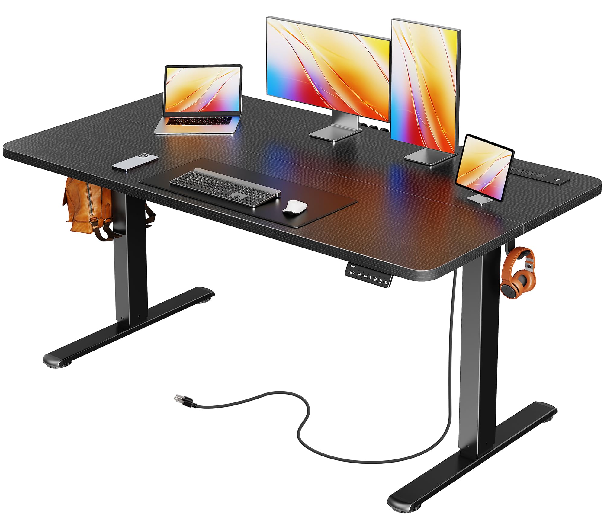 Huuger 47 X 24 Inch Electric Standing Desk with Power Outlets and USB-C Port, Height Adjustable Desk, Sit Stand Desk for Home Office, Computer & Gaming Desk with 4 Presets, Stable Steel Frame, Black