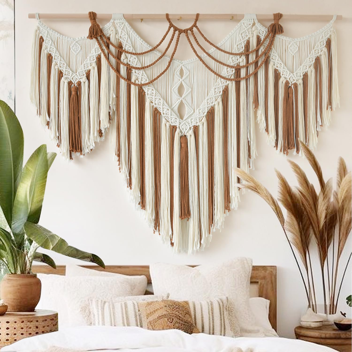 IOWER Macrame Wall Decor 75" W x 35" L Extra Large Macrame Wall Hanging Craftsmanship Boho Wall Decor