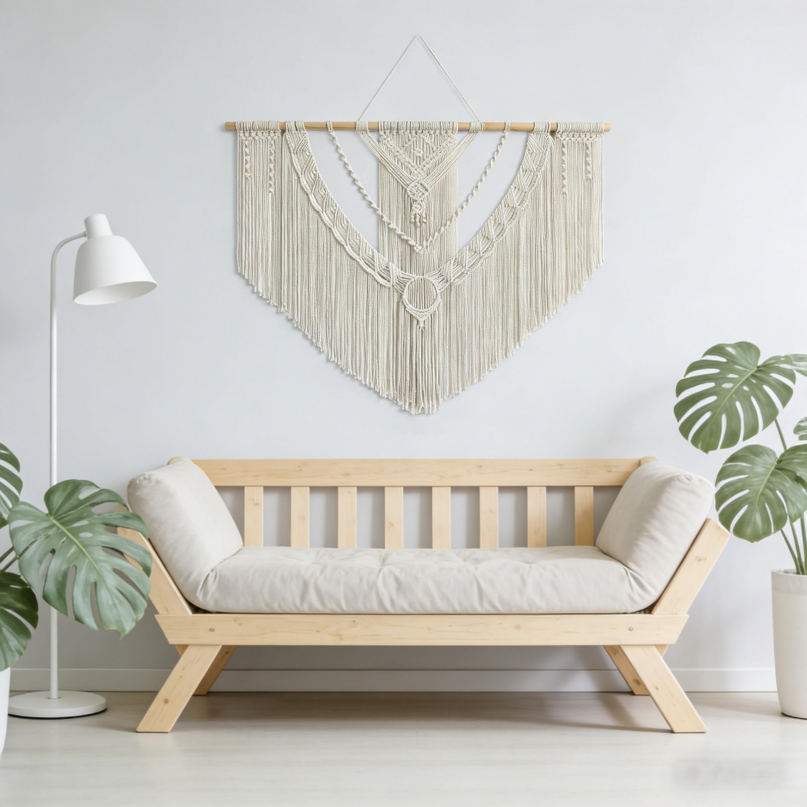LISRRZHEN Large Macrame Wall Hanging - Boho Nordic Geometric Woven Tapestry, Handcrafted Cotton Wall Decor for Living Room Bedroom Entryway Apartment