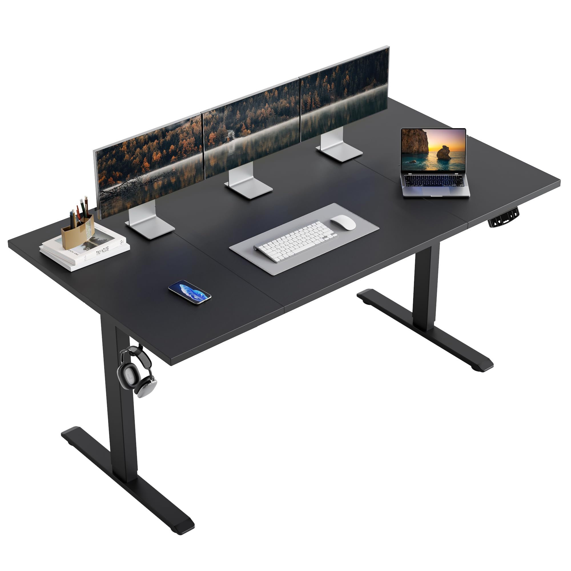 Agilestic Electric Standing Desk, 63 x 24 Inches Height Adjustable Desk, Sit Stand up Desk for Work Office Home, Splice Board, Rustic Brown