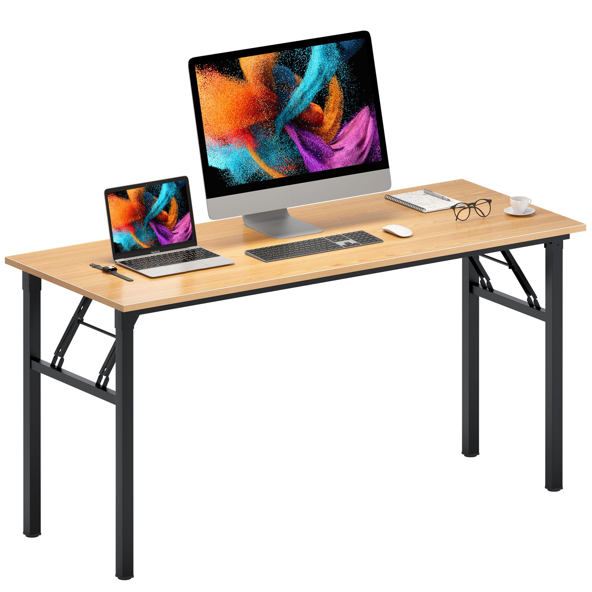 Need Office Computer Desk - 47.2L Sturdy and Heavy Duty Folding Laptop Table,Writing Table/Home Office Desk/Sewing Table,No Assembly Required (Teak Color) AC5BB12060