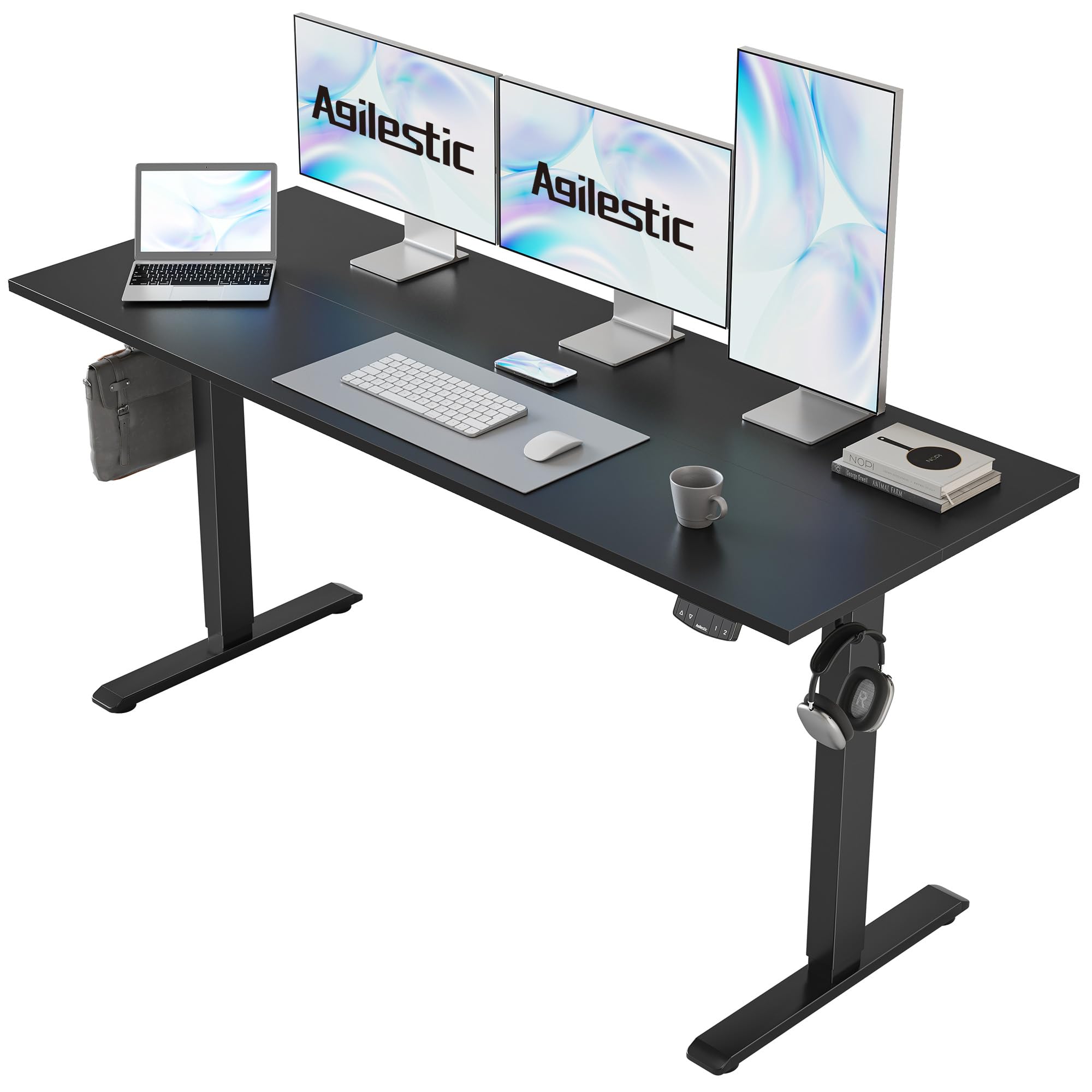 Agilestic Electric Standing Desk, 48 x 24 Inches Height Adjustable Desk, Sit Stand up for Work Office Home, Ergonomic Rising Computer Table with Memory Preset, Rustic Brown