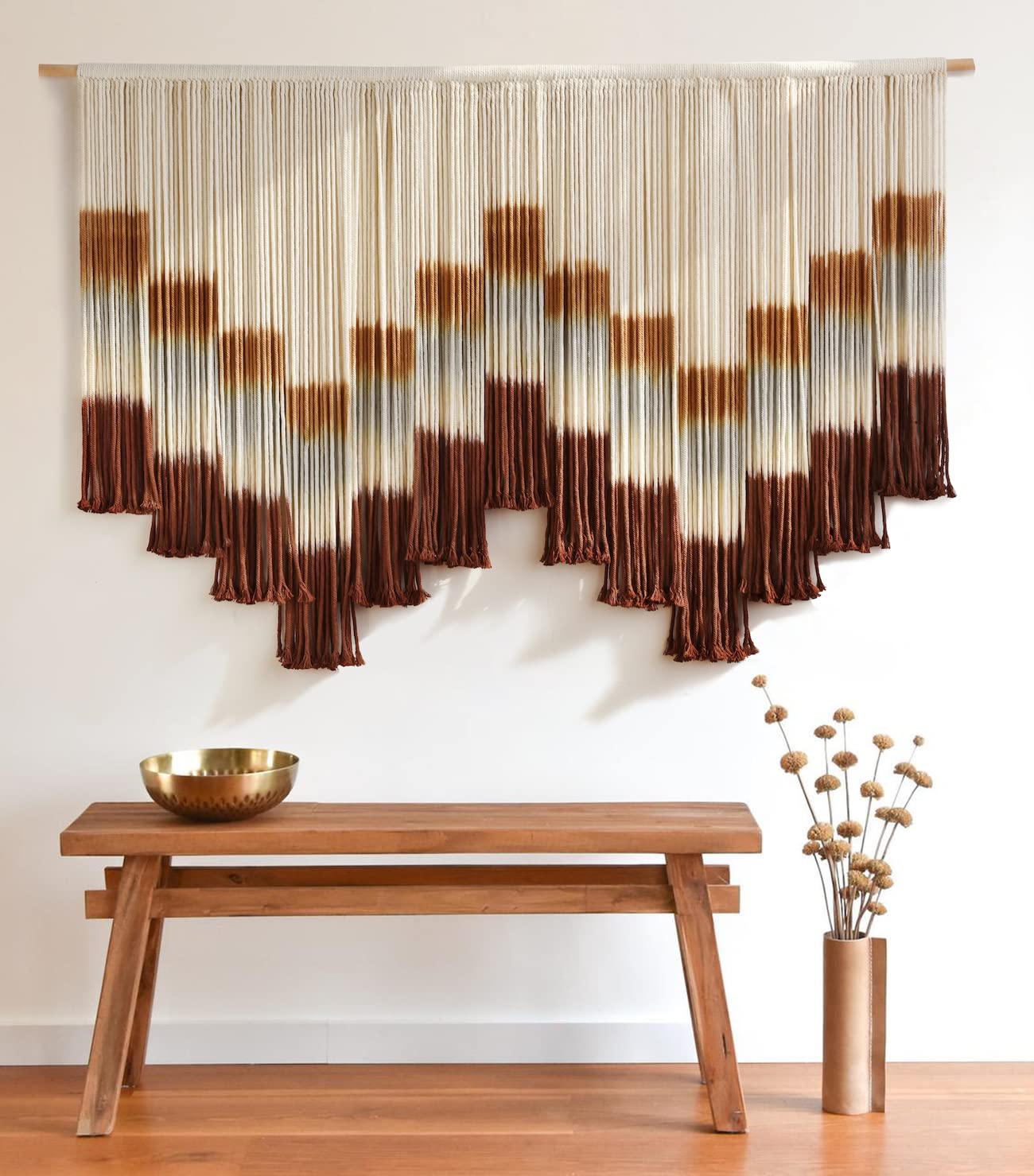Flber Large Macrame Wall Hanging – Boho Yarn Art Garland with Tassels and Beads, Handmade Rope Decor for Nursery, Party, Wedding, Bedroom, Fireplace Mantel, or Photo Backdrop 57" W x 41" L