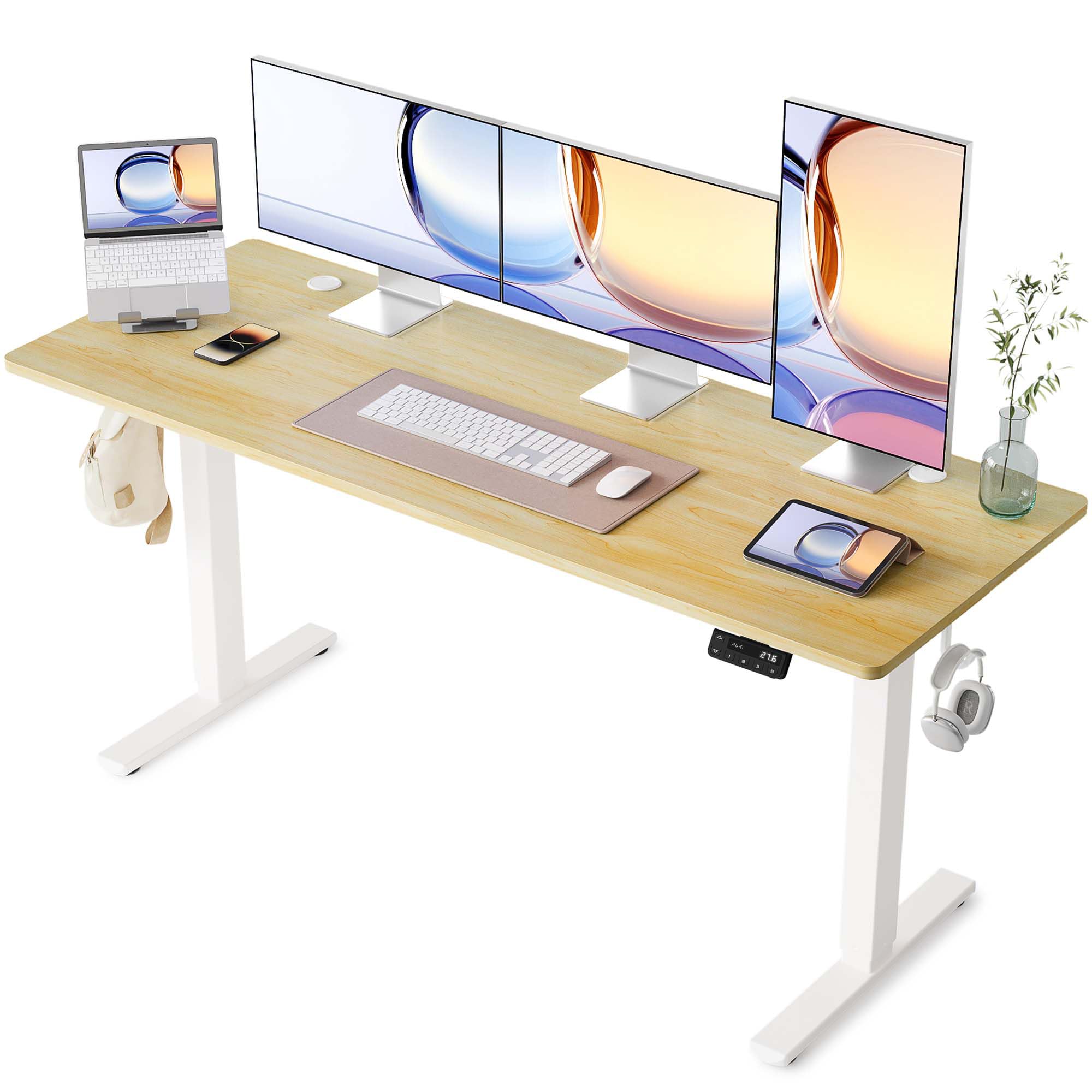 YIHAYO Electric Standing Desk, 48 x 24 Inches Stand Up Desk with Splice Board, Adjustable Height Desk, Computer Desk for Home Office, Black Frame/Rustic Brown Top