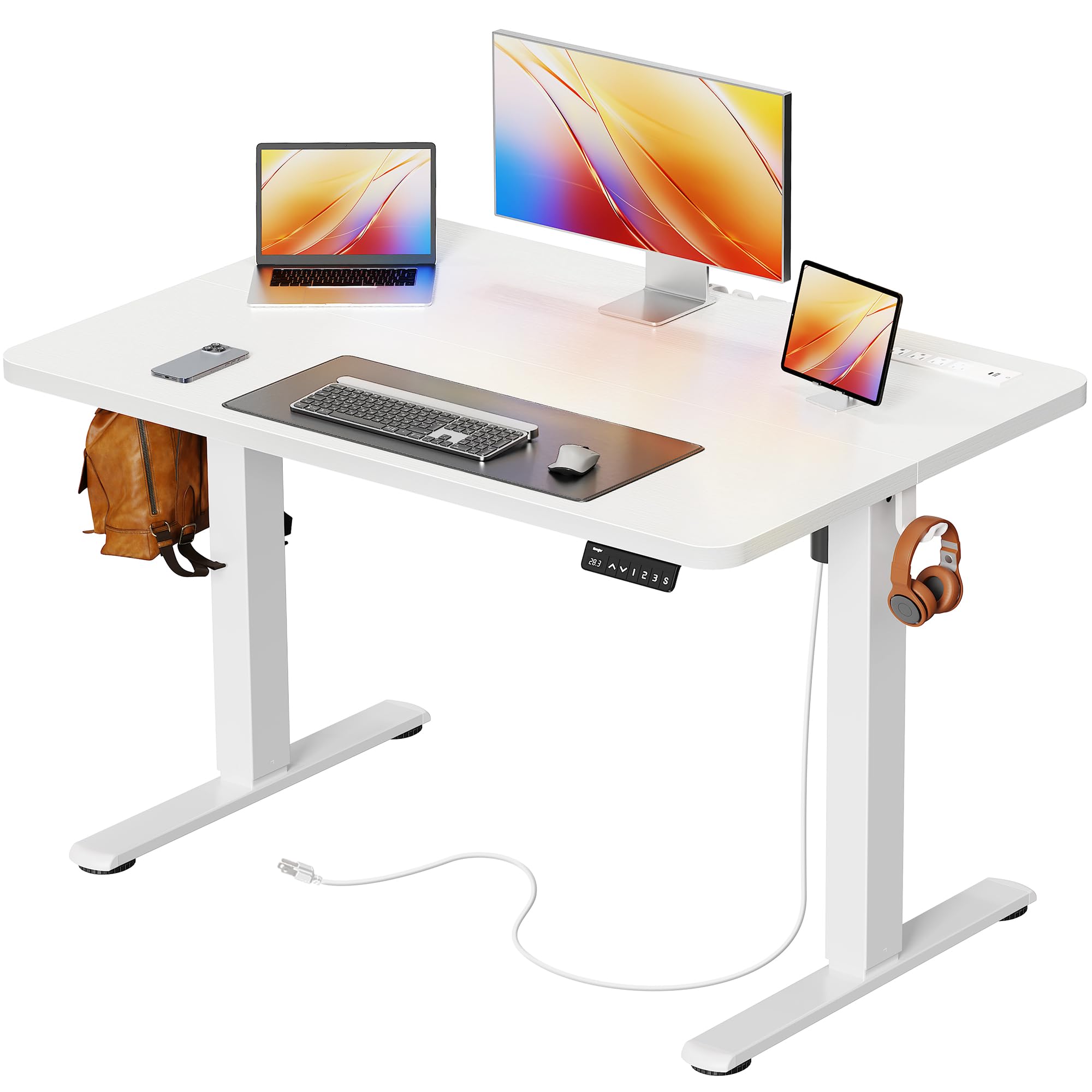 Huuger 47 X 24 Inch Electric Standing Desk with Power Outlets and USB-C Port, Height Adjustable Desk, Sit Stand Desk for Home Office, Computer & Gaming Desk with 4 Presets, Stable Steel Frame, Black