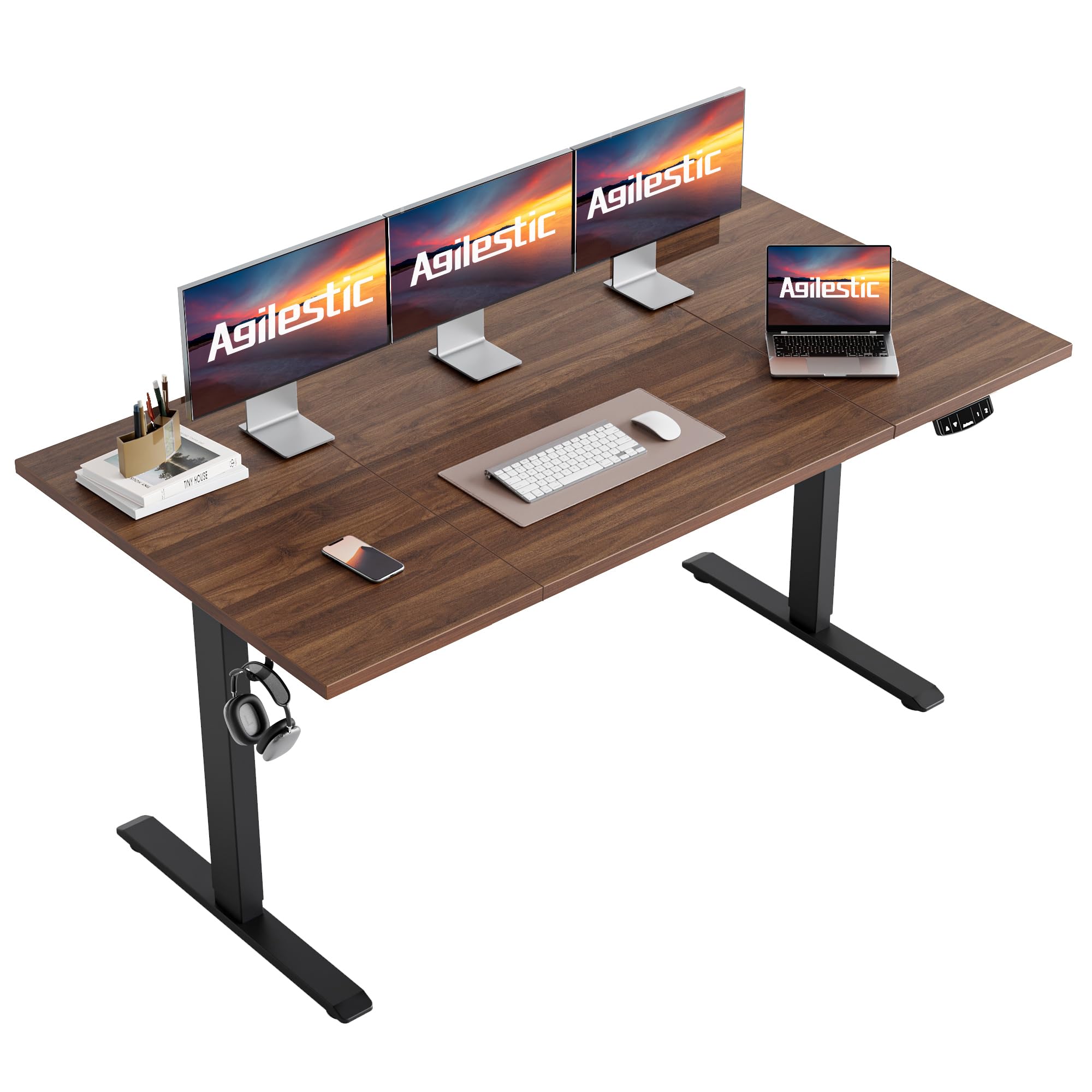 Agilestic Electric Standing Desk, 63 x 24 Inches Height Adjustable Desk, Sit Stand up Desk for Work Office Home, Splice Board, Rustic Brown