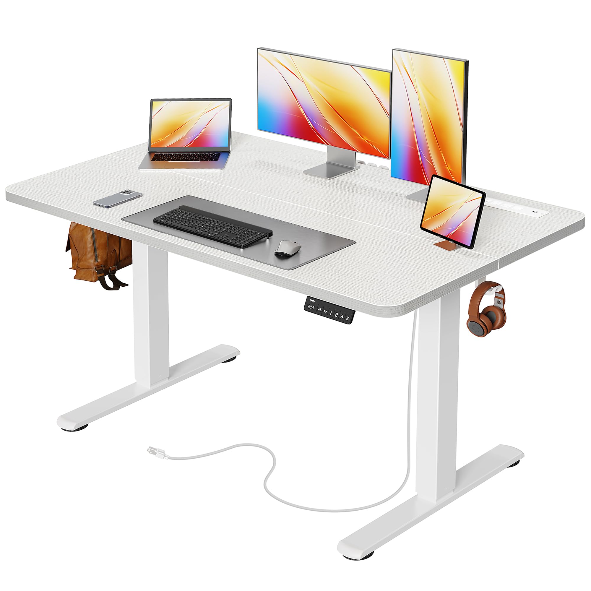Huuger 47 X 24 Inch Electric Standing Desk with Power Outlets and USB-C Port, Height Adjustable Desk, Sit Stand Desk for Home Office, Computer & Gaming Desk with 4 Presets, Stable Steel Frame, Black